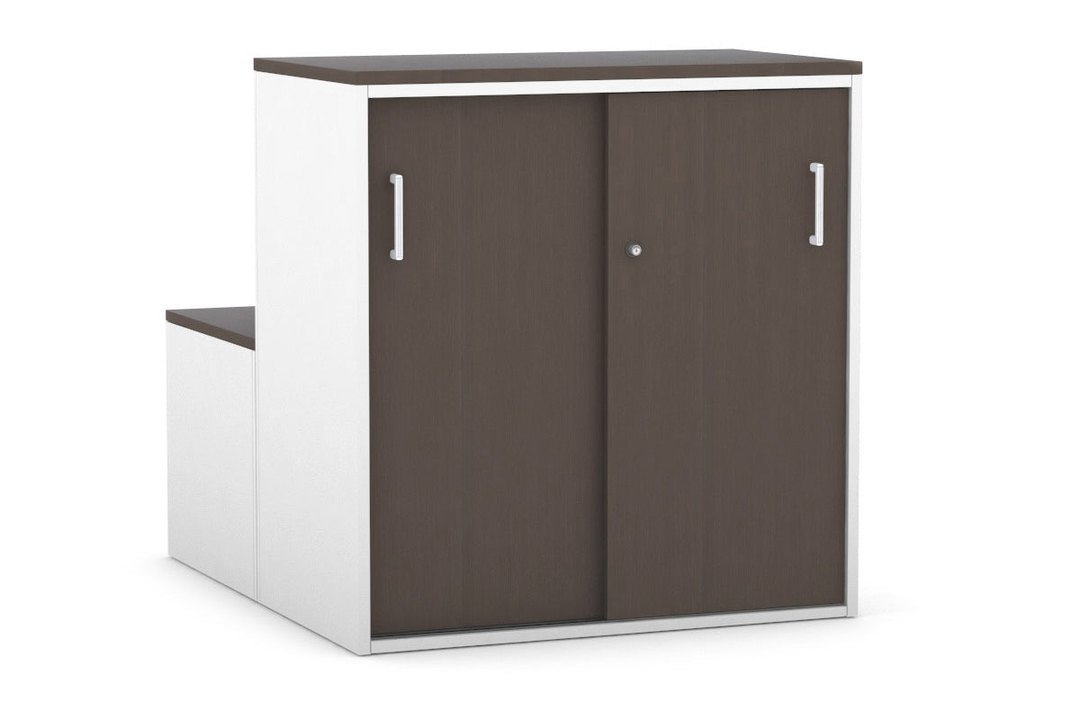 White Handle 2-Door Sliding Credenza for Medical Uniform Storage - Compact & Durable Cabinet for Hospitals, Clinics, and Office Organization