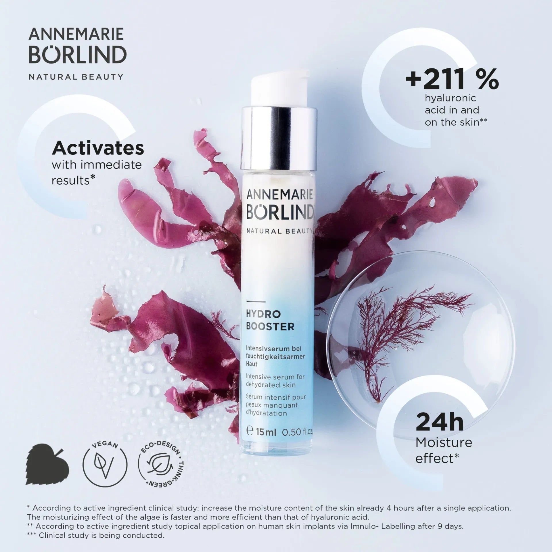 Annemarie Borlind Hydro Booster Hyaluronic Acid Serum - Intense Hydrating Face Moisturizer for Dry & Sensitive Skin | Day & Night Use for Glowing Complexion