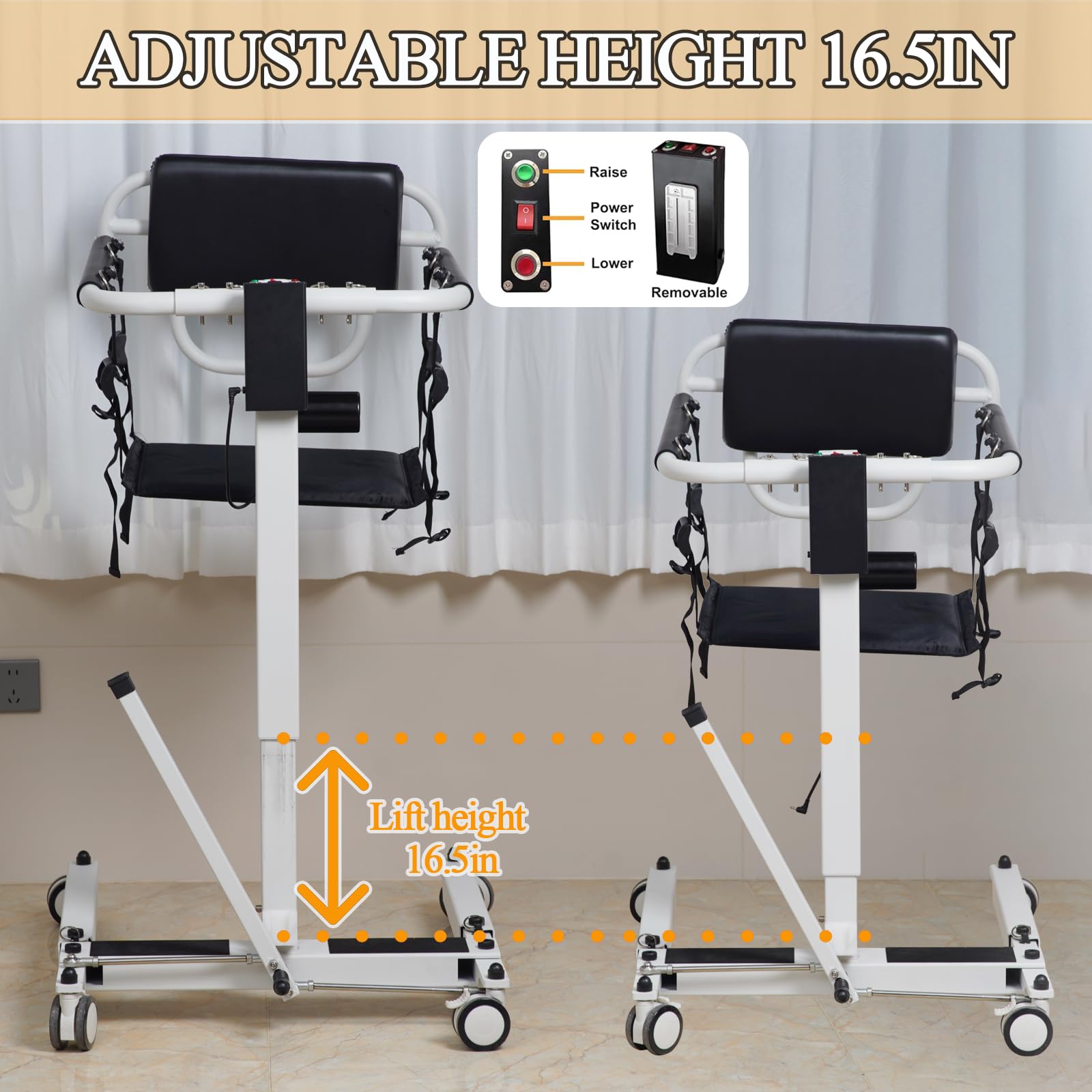 Electric Patient Lift Transfer Chair - Foldable & Portable Lift Wheelchair for Home, Car & Commode Use - Ideal for Seniors & Elderly Care - Assistive Mobility Device for Safe Toilet & Bed Transfers