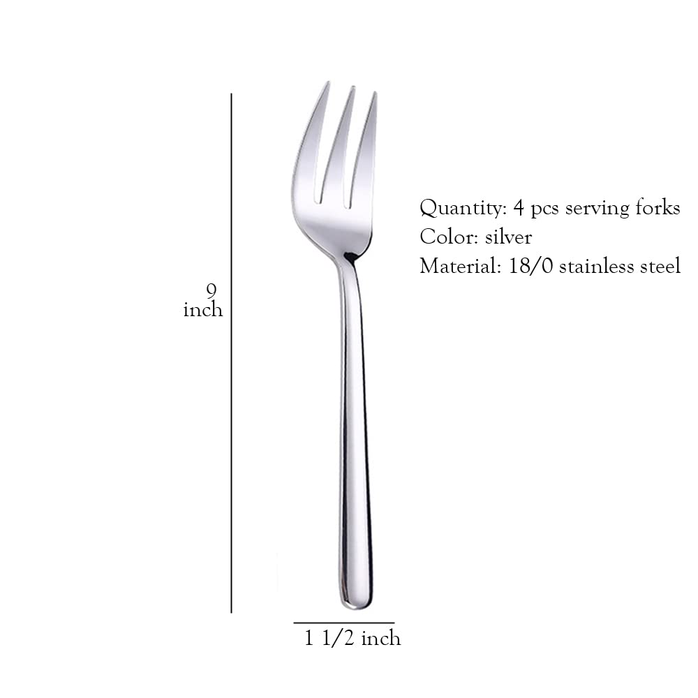 Stainless Steel 9-Inch Buffet Serving Forks - Set of 4, Cake & Pastry Utensils for Parties, Weddings, Catering & Home Entertaining