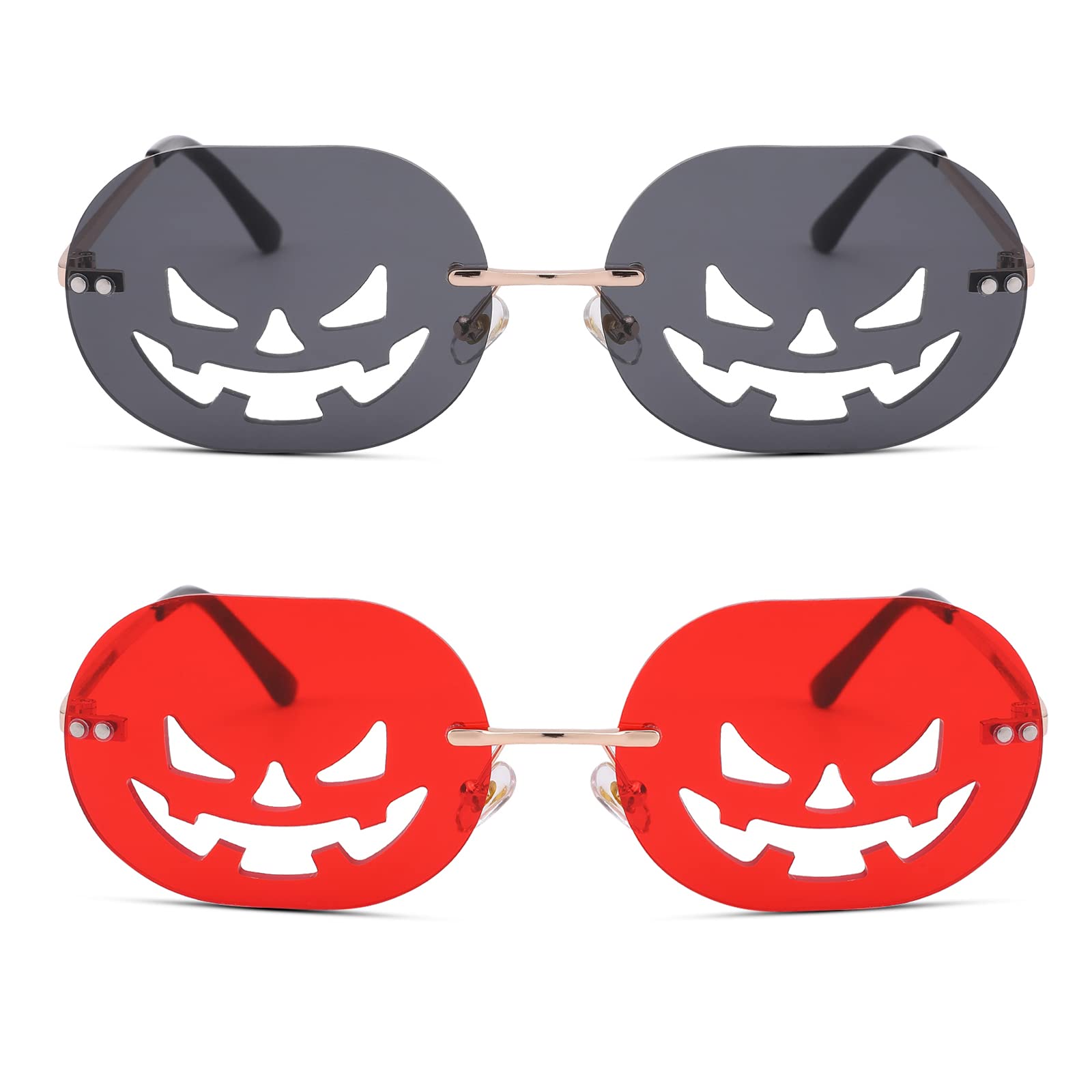 Funny Oval Halloween Sunglasses for Women & Men - Rimless Pumpkin-Shaped Party Eyewear - Perfect for Costumes, Festivals & Outdoor Events