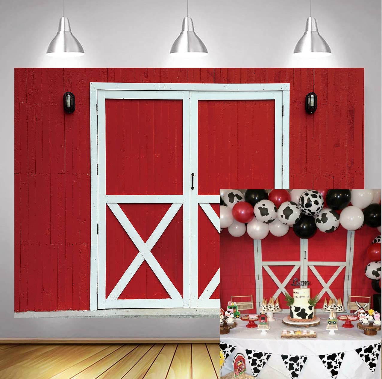 Red Barn Door Backdrop - Western Rustic Farm Wooden Door Wall Photography Background for BBQ Party, Newborn Baby Shower, Cowboy Girl Birthday Decor - 7x5FT - Perfect for Western Themed Events, Rustic Weddings, and Country Style Photo Shoots