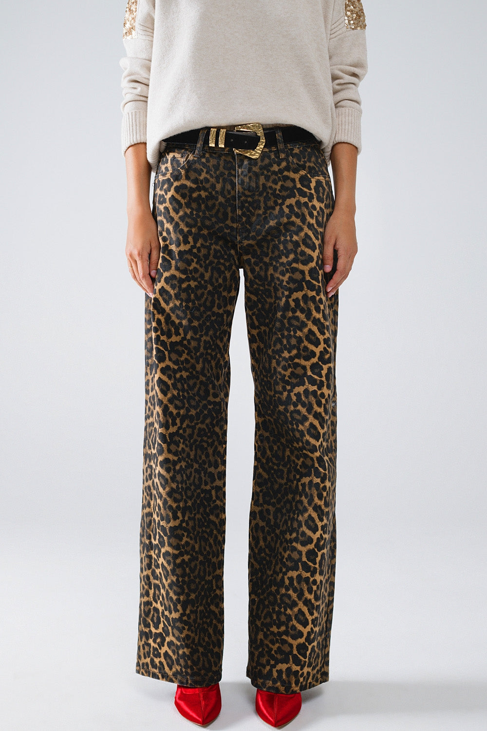 Leopard Print Gradient Front & Back Pants - Trendy High Waisted Stretch Jeans for Women, Casual & Party Wear