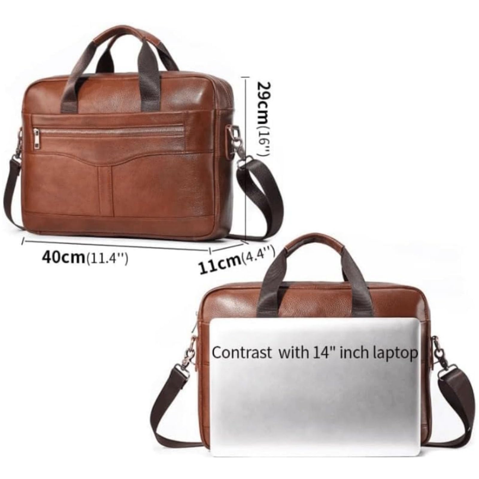 Premium Genuine Leather Briefcase for Men - Stylish Laptop Bag & Business Messenger Bag with Shoulder Strap - Perfect for Office, Work, Travel & Professional Meetings