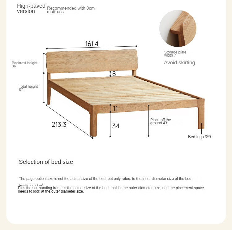 Solid Oak Rubber Wood Bed - Modern Nordic Style Queen/King Size Bed Frame for Bedroom, Living Room & Guest Room