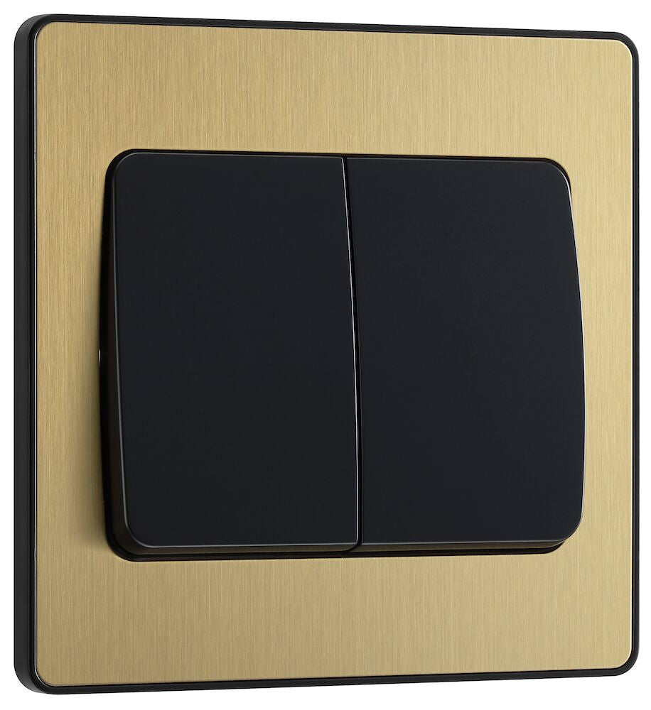 BG Evolve Satin Brass 2-Gang 2-Way Wide Rocker Light Switch PCDSB42WB - Perfect for Modern Home Lighting Control in Bedrooms, Living Rooms & Offices