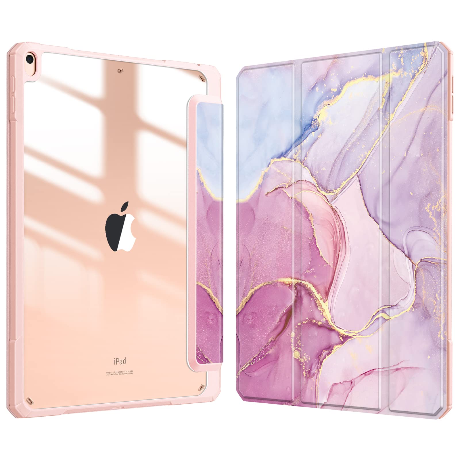 Fintie Hybrid Slim Shockproof Case for iPad Air 3 (2019) & iPad Pro 10.5 (2017) - Clear Transparent Back Cover with Built-in Apple Pencil Holder | Dreamy Marble Design | Perfect for Work, School & Travel Protection