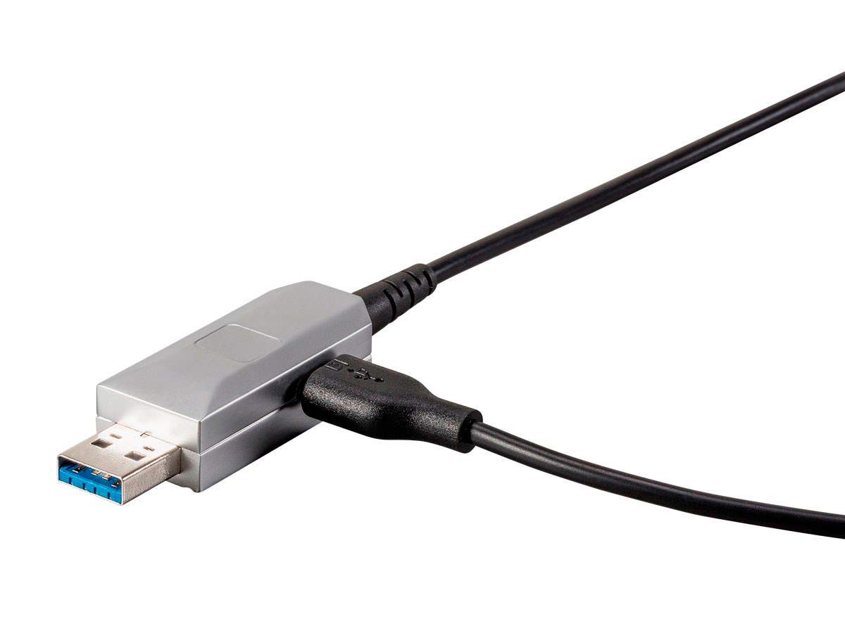 Monoprice USB 3.0 Type-A Male to Female Extension Cable - 98.4ft Fiber Optic SlimRun Silver - High Speed Data Transfer for PC, Laptop, Printer, External Hard Drive & Home Office Setup
