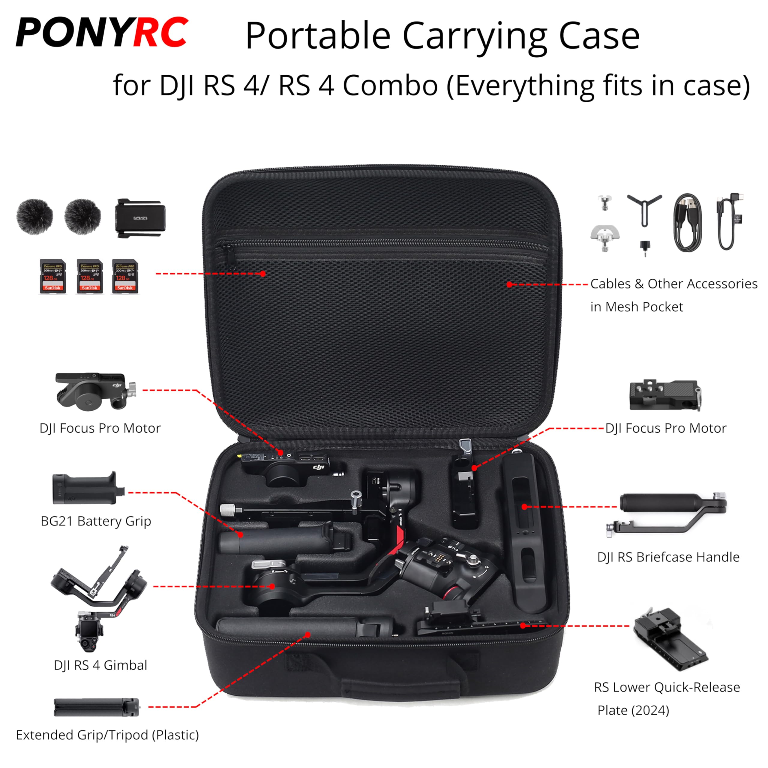 Waterproof DJI Ronin RS 4 Carrying Case - PU Leather Travel Bag for 3-Axis Gimbal & Accessories - Perfect for Outdoor Filming