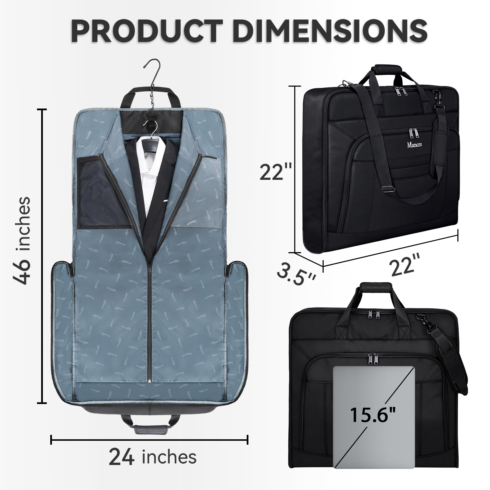 Waterproof Foldable Travel Garment Bag with Shoulder Strap - 2 in 1 Carry On Luggage for Suits & Coats | Business Trip Essentials for Men & Women | Perfect for Airplane, Office & Wedding Occasions (Black)