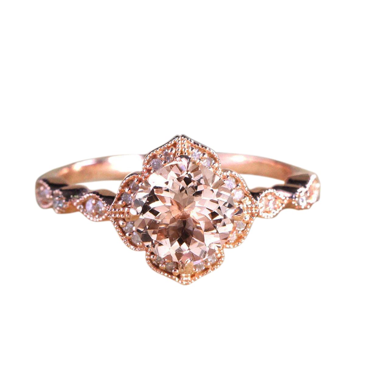 1.25 Carat Peach Pink Morganite & Diamond Engagement Ring - Antique Vintage Style 18K Gold Plated Jewelry for Wedding, Proposal & Anniversary Gifts