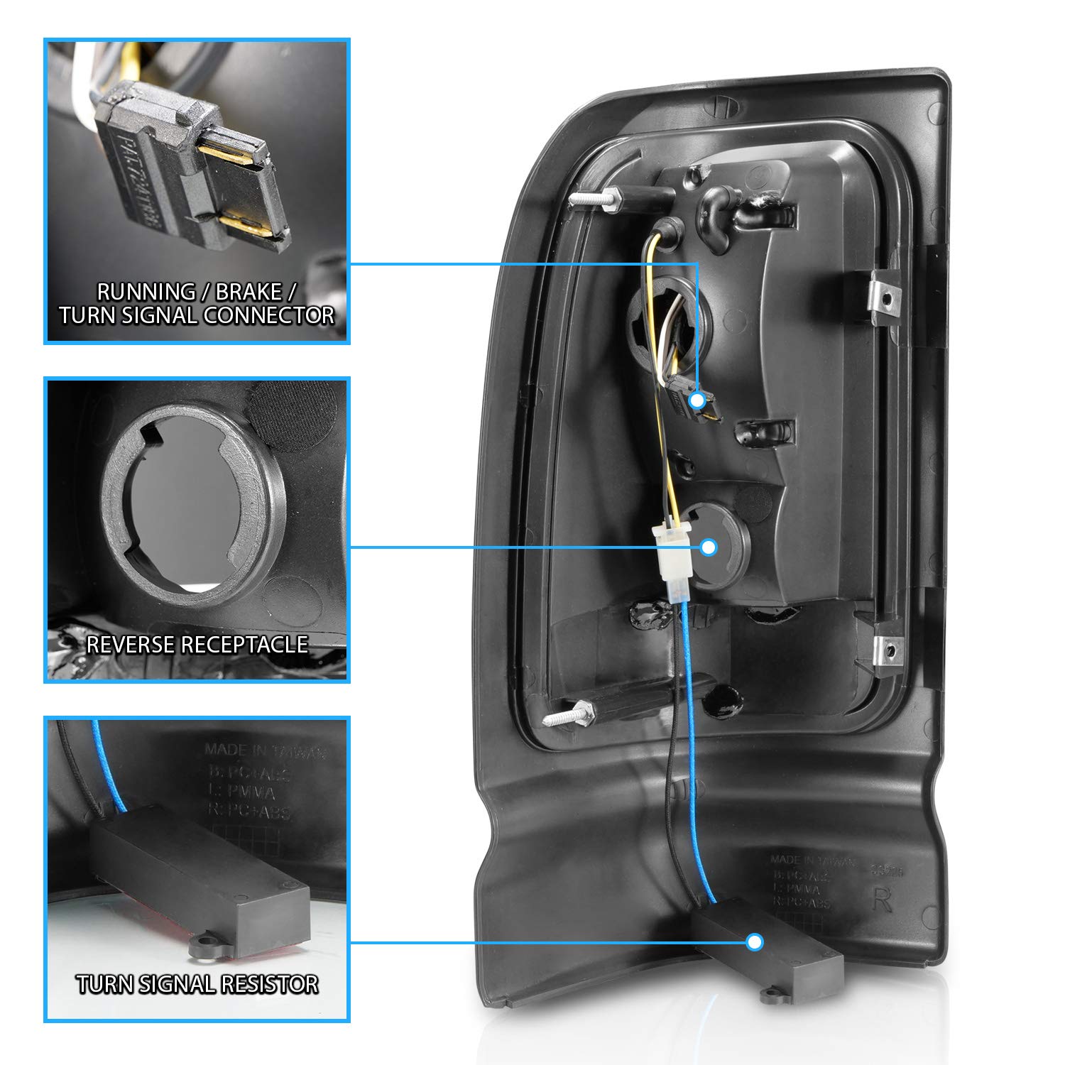 1994-2001 Dodge Ram 1500/2500/3500 Truck Chrome C-Bar LED Tail Lights - Pair (Left & Right) for Enhanced Visibility & Style - Perfect for Night Driving & Custom Truck Upgrades