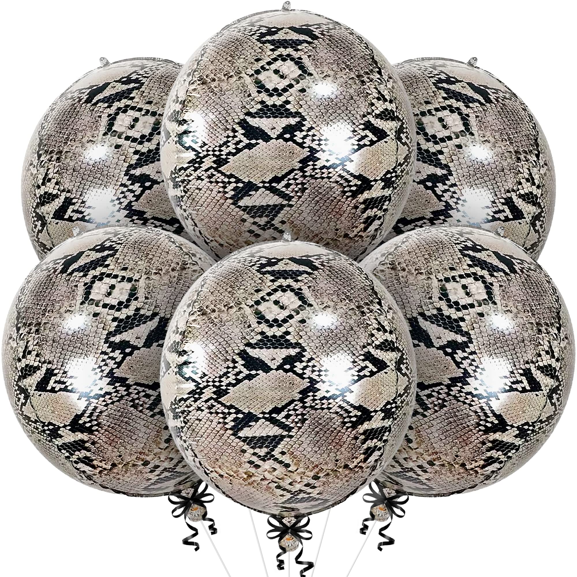 KatchOn 22 Inch Snake Balloons - Pack of 6 | 4D Round Snake Print Party Decorations for Reptile Themed Birthday & Halloween Parties | Perfect for Jungle, Zoo, or Animal Theme Decor