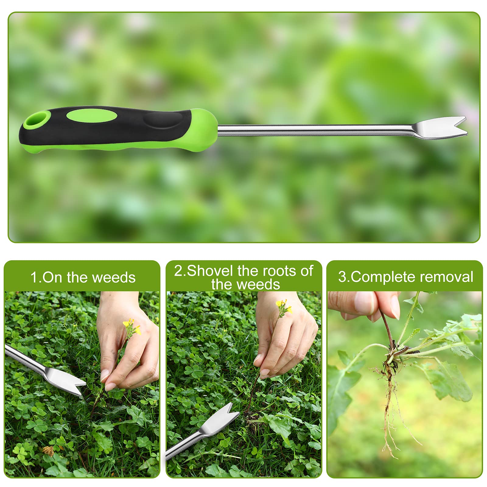Stainless Steel Hand Weeder Tool - 2 Pronged Garden Fork with Ergonomic Handle for Weeding, Lawn Care & Farmland Transplanting (2-Piece Set) - Perfect for Home Gardening, Landscaping & Professional Farm Use