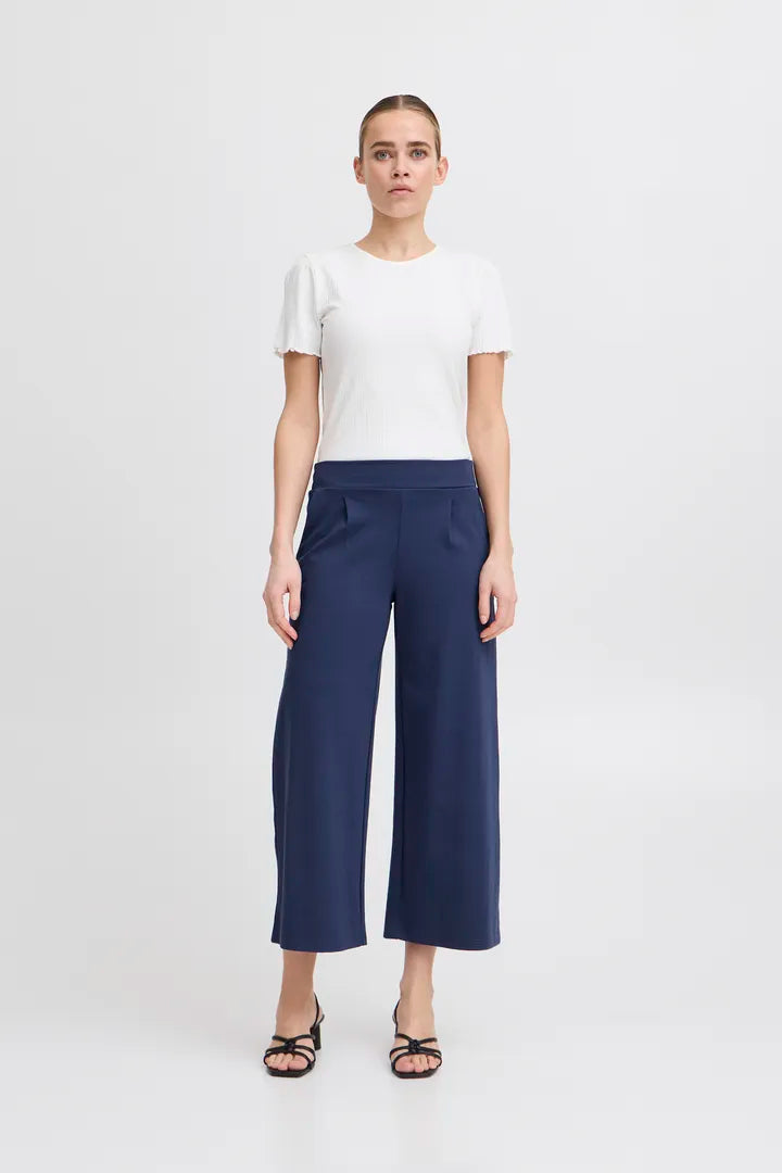 Kate Cropped Wide Leg Pants for Women - Medieval Blue High Waisted Palazzo Trousers | Casual Office Wear & Summer Vacation Outfits