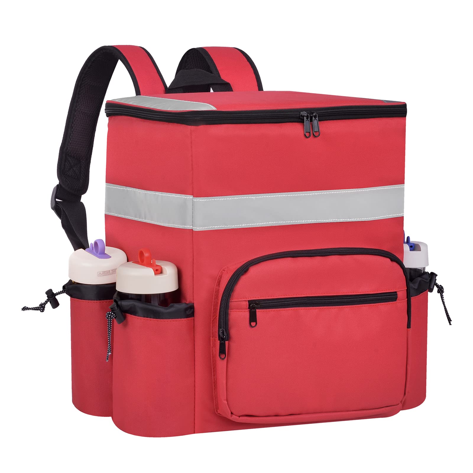 **Insulated Pizza Delivery Backpack with Cup Holders & Support Boards – Hot/Cold Food Carrier for Bike Delivery – Perfect for Uber Eats, DoorDash & Restaurant Takeout (Red)**