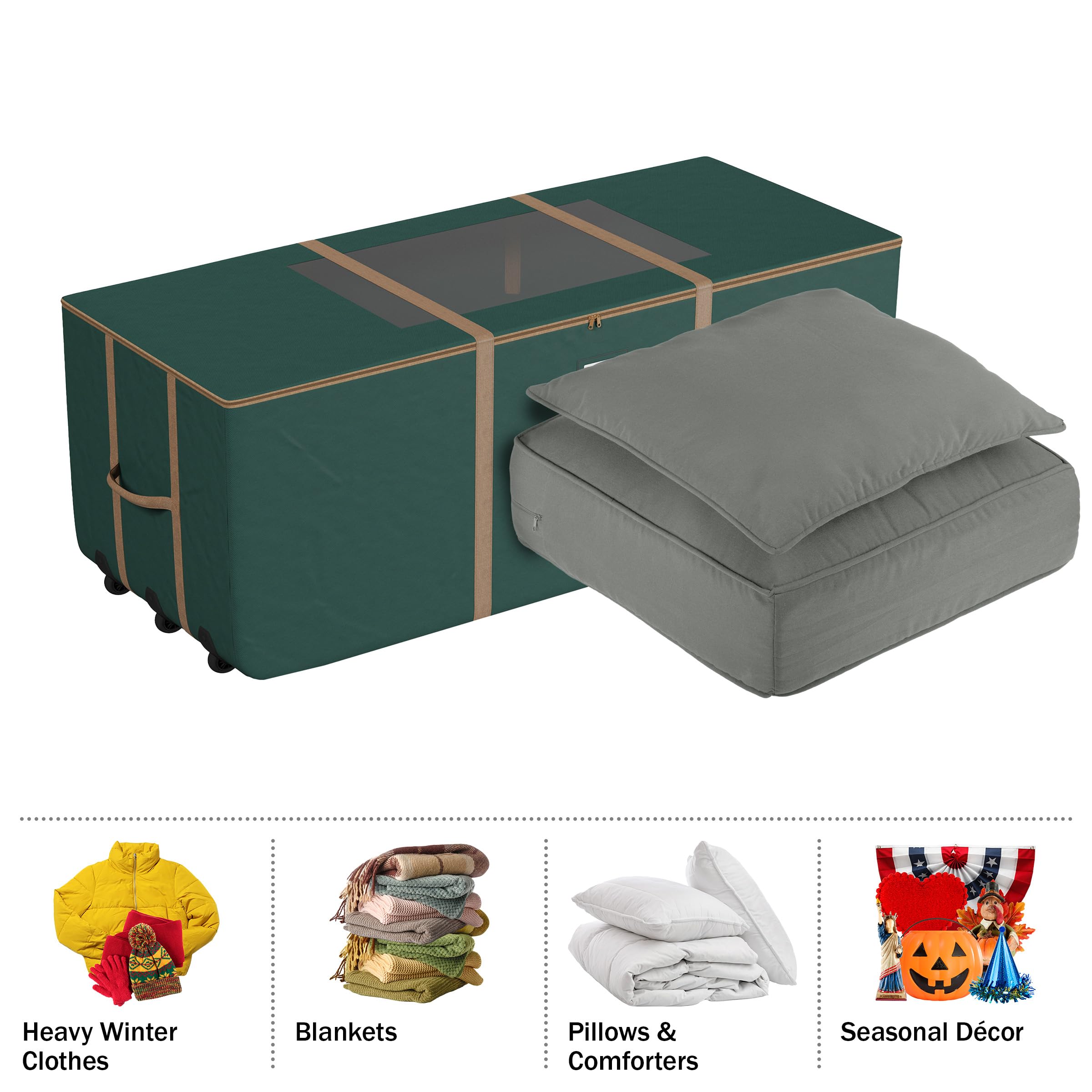 67in Rolling Storage Bag with Durable Handles & Wheels - Waterproof Outdoor Cushion Storage Organizer, Clothes Storage Solution for Patio, RV, Camping & Seasonal Items by Pure Garden (Green)