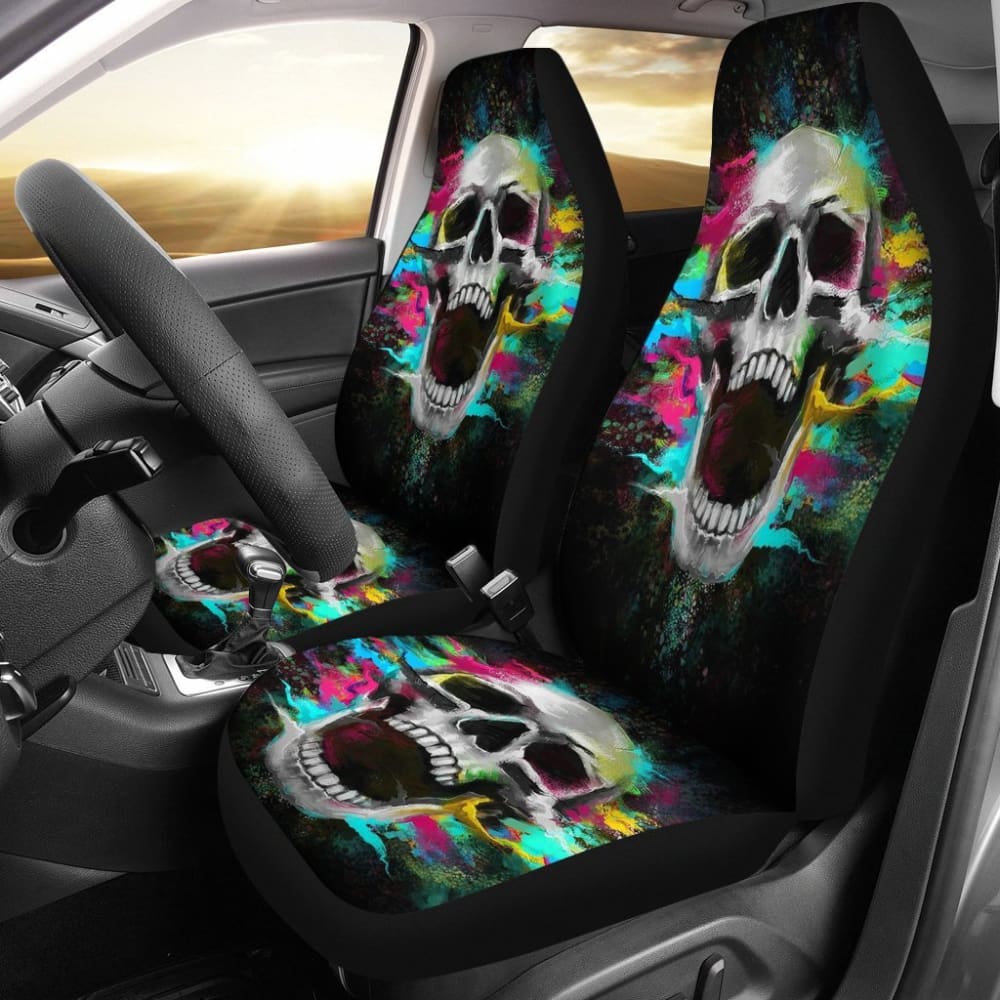 2 Pcs Gothic Skull Car Seat Covers for Front Seats - Black PU Leather with Skull Design - Universal Fit for Most Cars, SUVs & Trucks - Perfect for Halloween, Gothic Style & Car Accessories Lovers