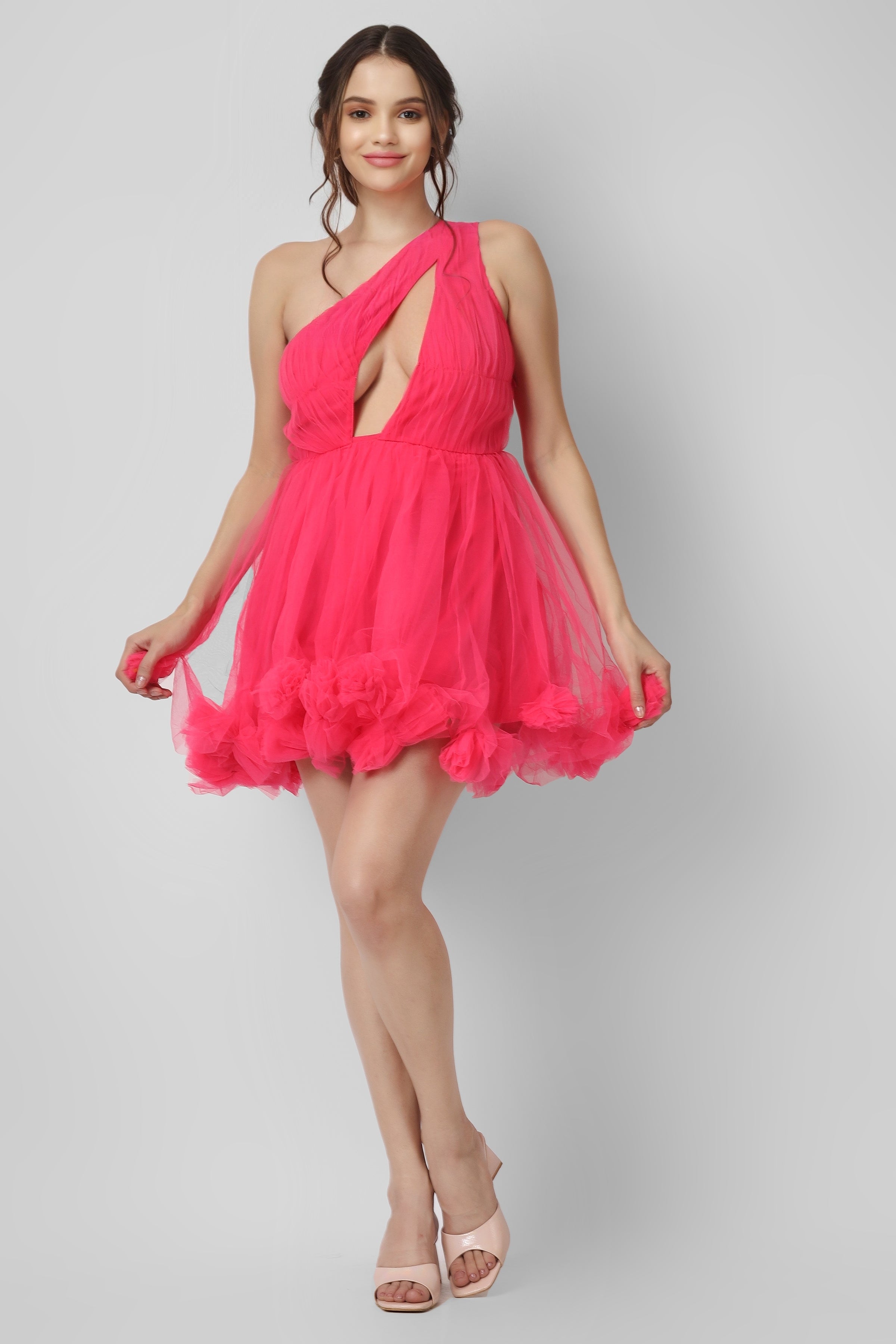 Aurelia Women's Pink Pom Pom Mini Dress - Flirty Party Outfit for Night Out, Date Night & Summer Events