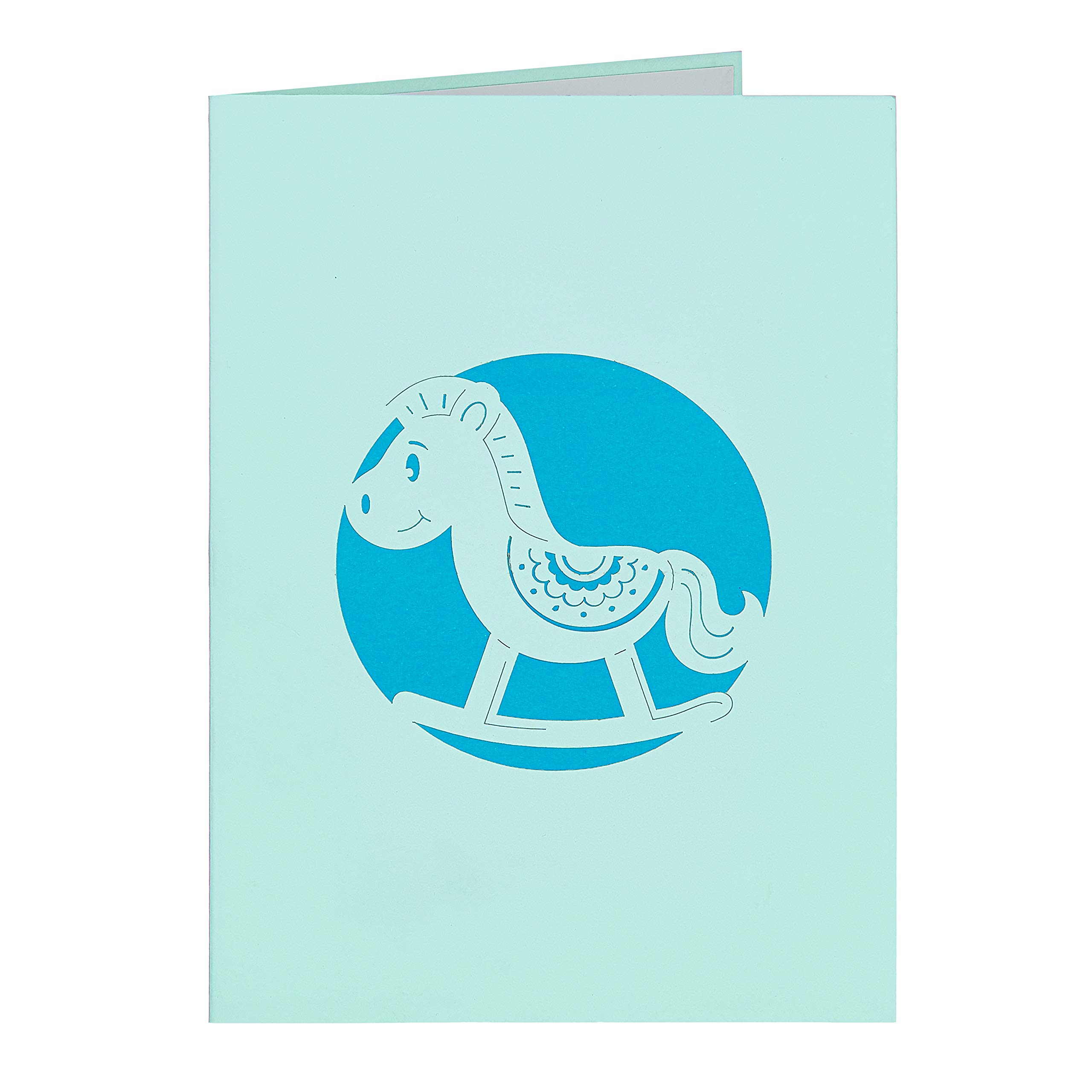 Blue Rocking Horse Pop Up Card - Baby Boy Shower, Newborn Congratulation & Baptism Greeting Card | Perfect for Baby Showers, Christenings & First Birthdays