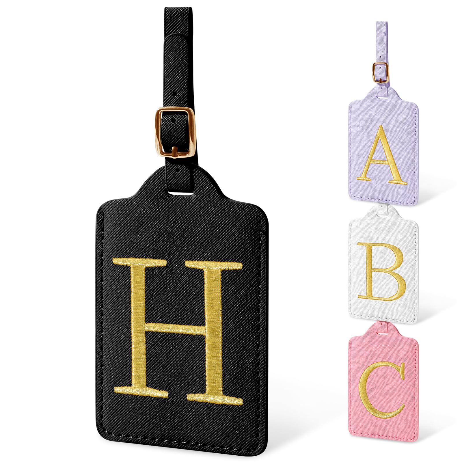 Personalized Embroidered PU Leather Luggage Tags for Suitcases - Cute Initial Letter Baggage Identifier for Travel, Handbags & Backpacks (Black) - Perfect for Men, Women & Kids - Ideal for Airports, Cruise Trips & Business Travel