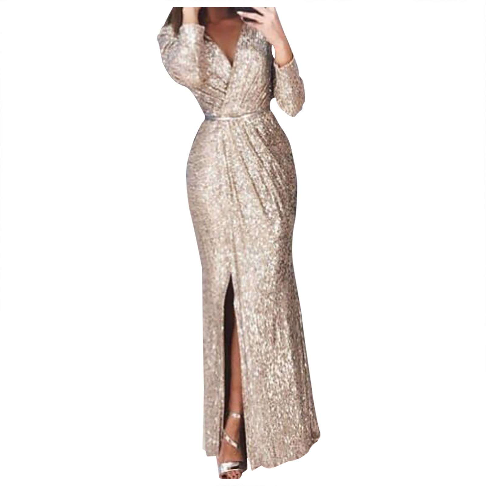 FunAloe Women's Summer Casual & Evening Dresses - Elegant V-Neck Long Sleeve Party Dress for Wedding Guest, Autumn Sparkling Occasions | Perfect for Garden Parties, Cocktail Events & Formal Gatherings