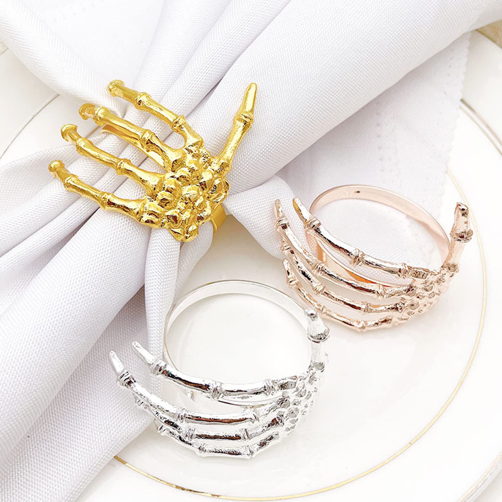 BestAlice Halloween Skull Napkin Rings Set of 12 - Gold Skeleton Hand Napkin Holders for Spooky Table Decor, Halloween Party Supplies & Haunted House Dining Accessories | Perfect for Halloween Dinner Parties, Themed Events & Gothic Home Decor