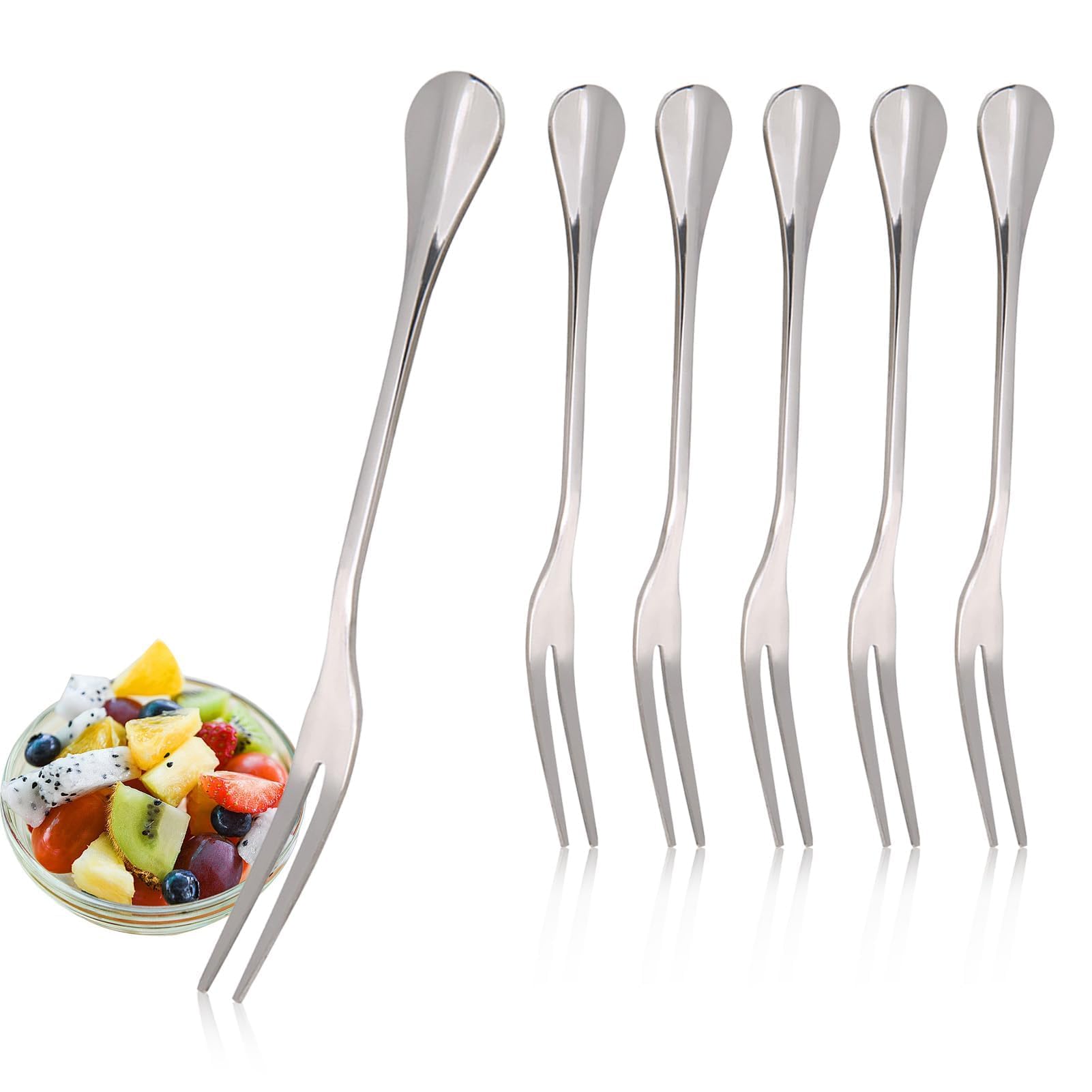 5PCS Stainless Steel Fruit Forks - 4.72 Inch 2-Prong Cocktail & Dessert Forks for Cake, Mussels, Appetizers - Durable Handle for BBQ, Party, Gathering - Perfect for Fruit Platters, Wine Tasting & Outdoor Dining