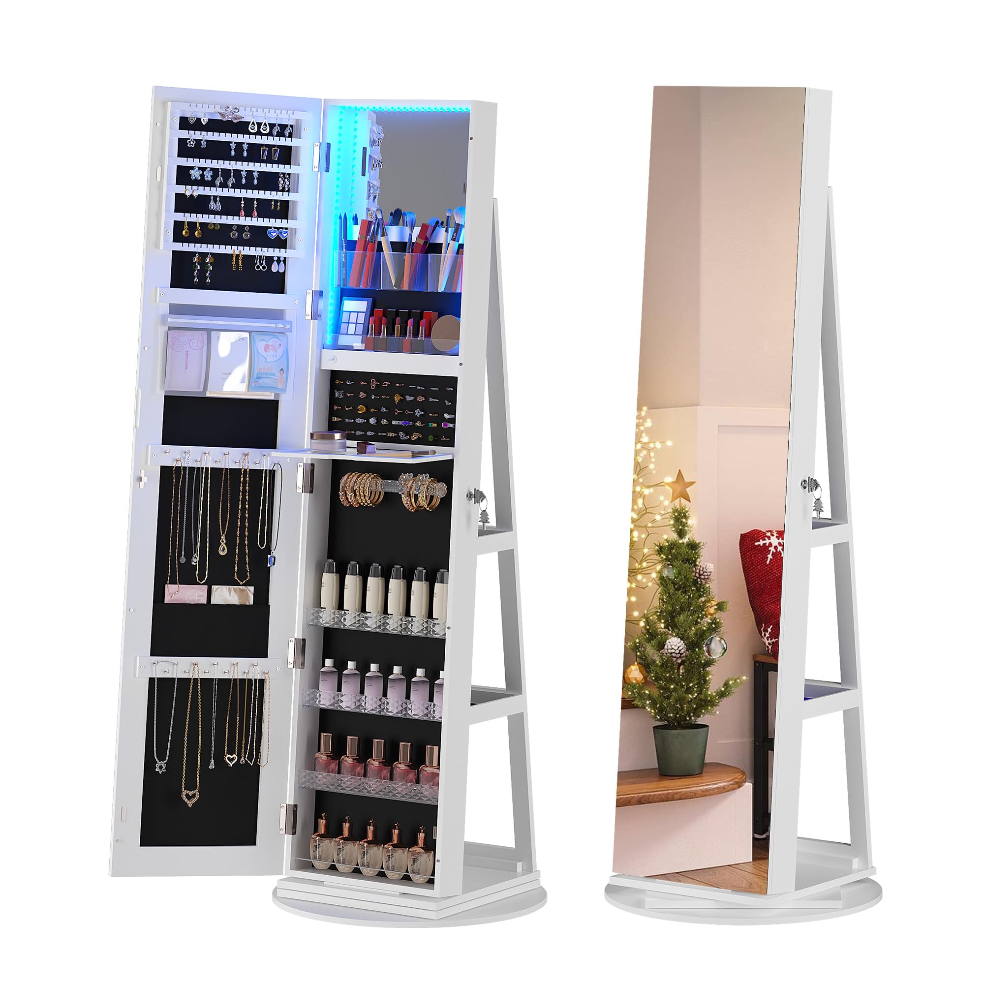 360° Rotating Jewelry Cabinet with LED Lights - 63
