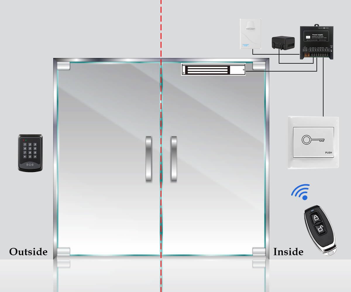 RFID Keypad Door Access Control System with 600lb Electric Magnetic Lock, Exit Button, Doorbell Chime & Remote Control - Secure Entry for Homes, Offices & Commercial Buildings