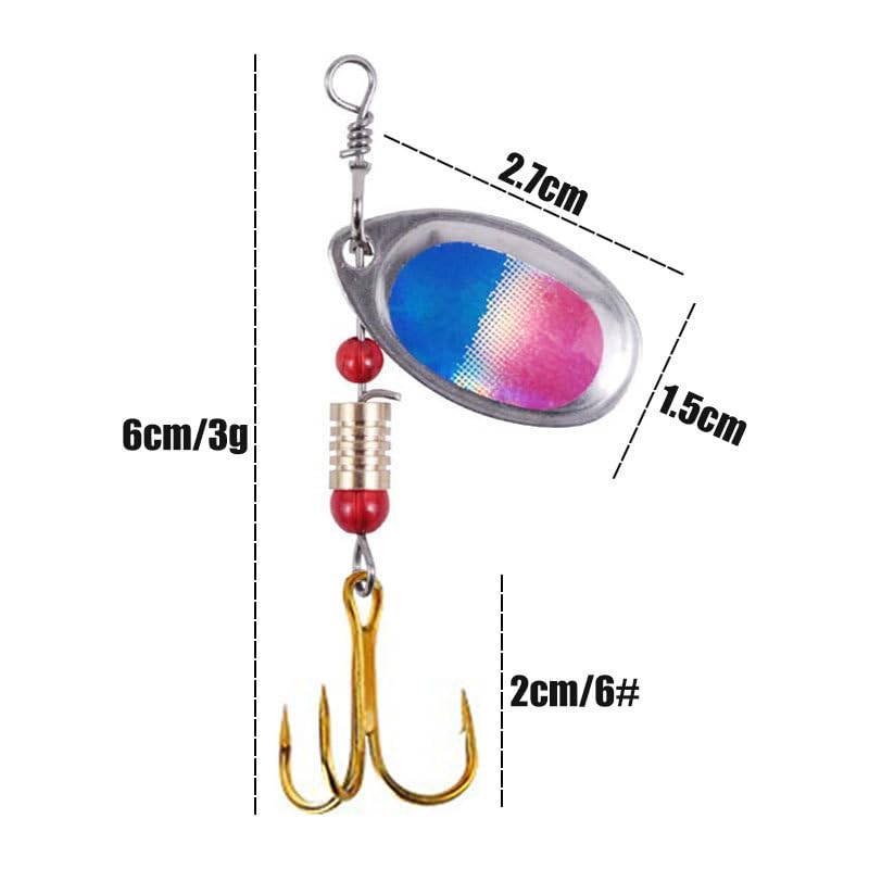 16 Pcs Fishing Lures Spinner Bait Kit with Triple Hooks - Metal Spinner Baits for Bass, Trout, Salmon - Perfect for Freshwater & Saltwater Fishing Tackle - Great for Casting, Trolling, and Ice Fishing