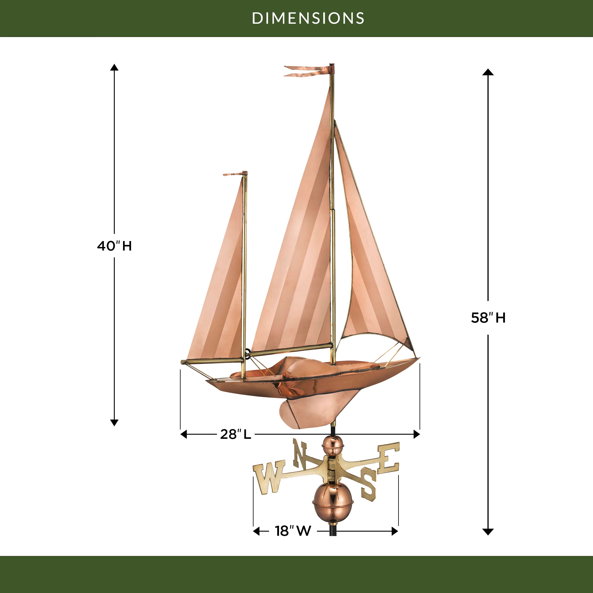 Large Sailboat Weathervane - Nautical Outdoor Decor for Garden, Yard, or Roof - Perfect for Coastal Homes, Beach Houses & Sailboat Enthusiasts