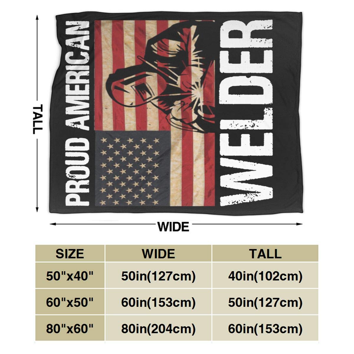 Proud American Welder Flag Throw Blanket - Ultra Soft Micro Fleece Blanket for Bed, Couch & Living Room - 60x50 Inch Cozy Blanket for Movie Nights, Camping & Home Decor