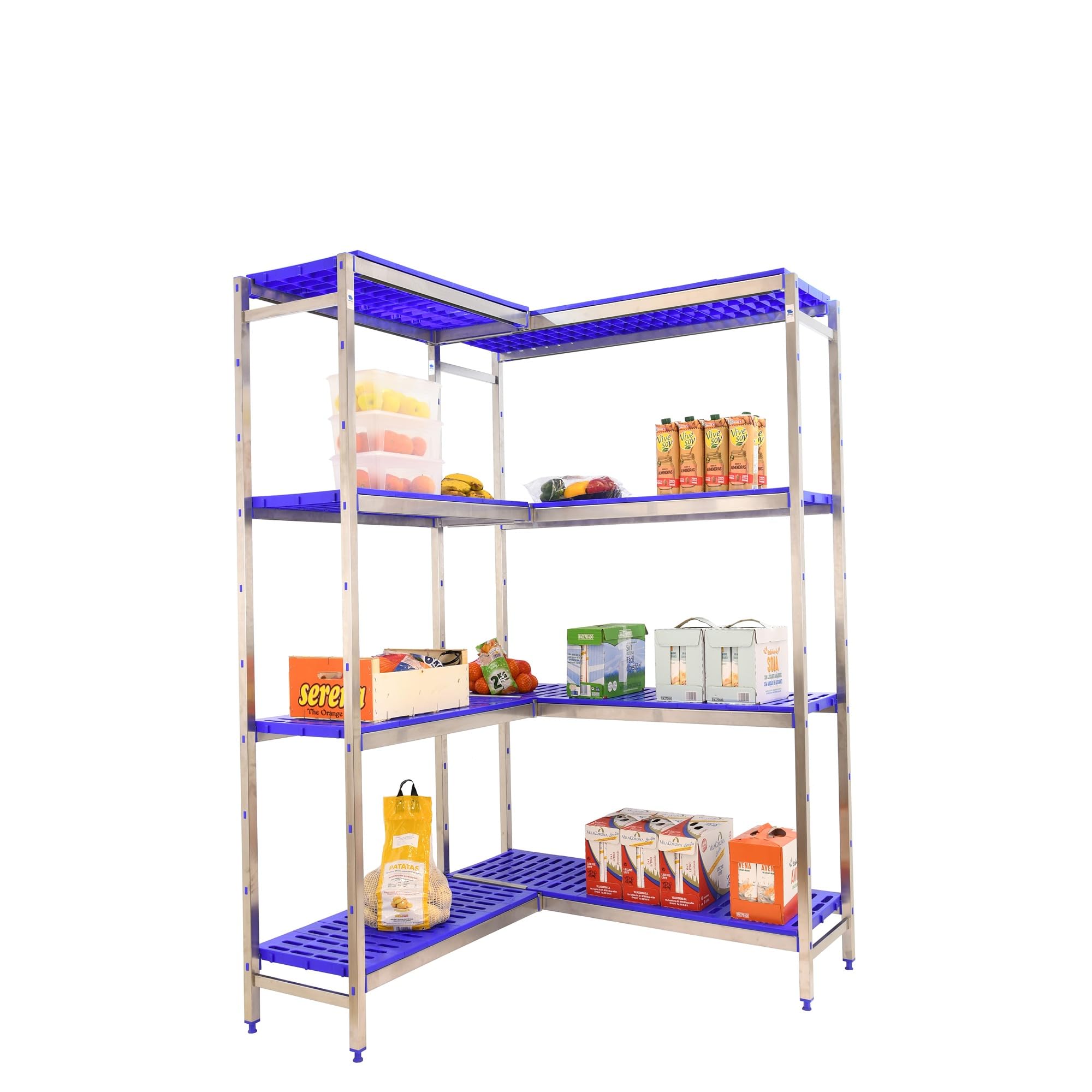 Stainless Steel Corner Shelf - Simoninox, 1600x1260x400mm, 180kg Capacity, 4 Shelves for Kitchen & Industrial Use