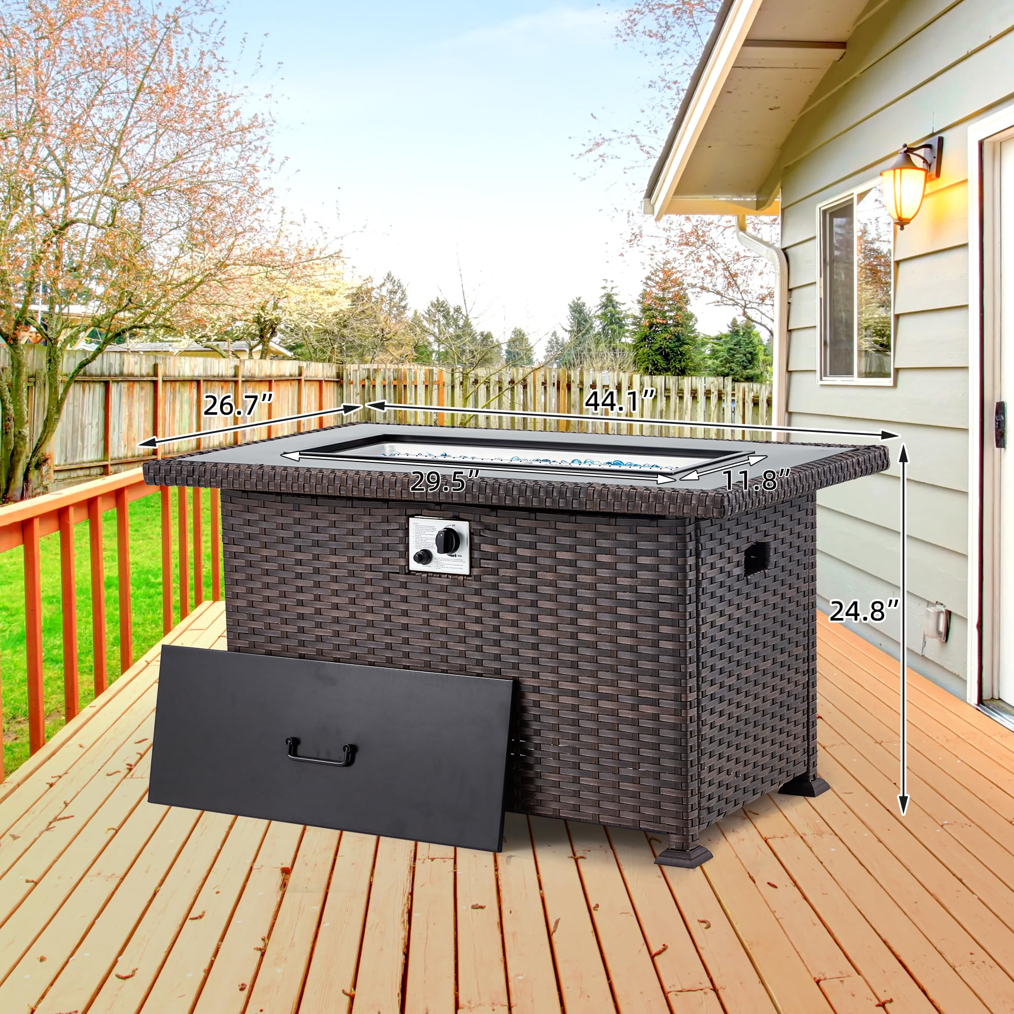 GYUTEI 44-inch Propane Fire Pit Table - 50,000 BTU Outdoor Gas Fire Table with Auto-Ignition & CSA Certification - Brown Patio Heater for Garden, Backyard, Deck (Perfect for Outdoor Entertaining & Cozy Nights)