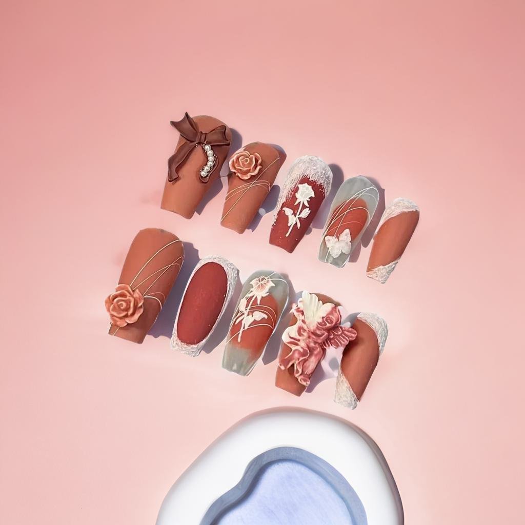 3D Press On Nails - Dimensional Matte Marvels False Nails | Long Lasting Glue On Nails for Parties, Weddings & Special Occasions