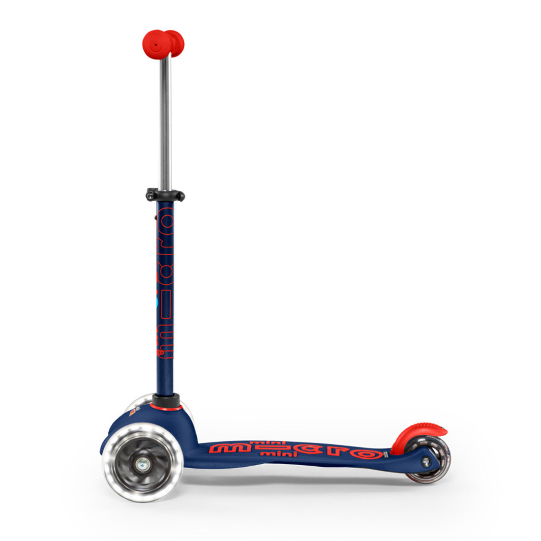 Micro Mini Deluxe 3 Wheel LED Scooter for Kids - Navy/Red - Light Up Wheels, Adjustable Handlebar - Perfect for Commuting, Neighborhood Rides & Outdoor Fun