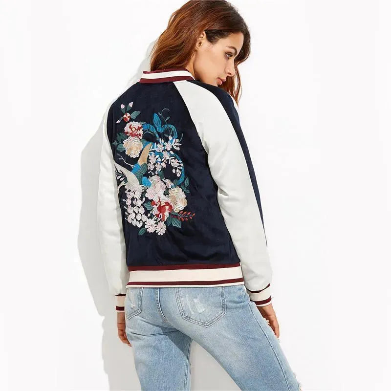 Stylish Floral Bomber Jacket for Women - Lightweight Spring/Summer Fashion Outerwear - Perfect for Casual Outings, Streetwear & Date Nights