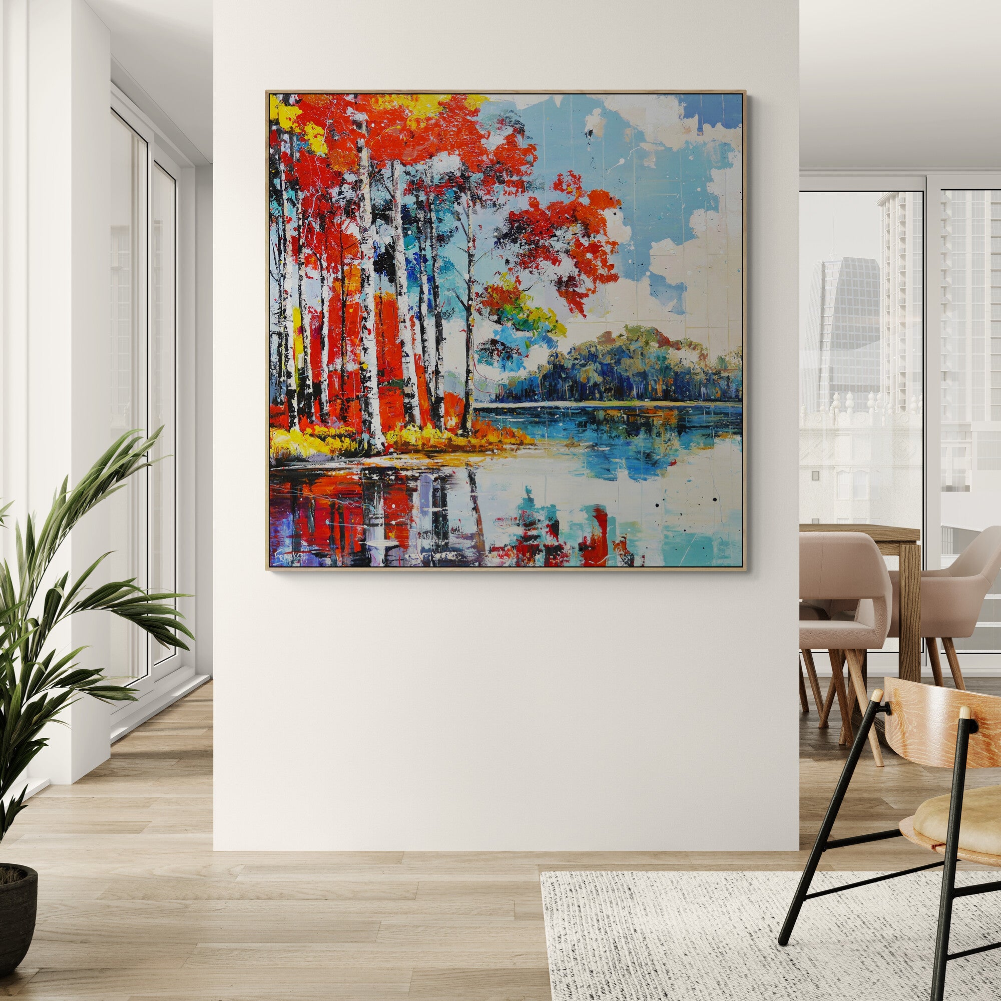 120cm x 120cm Framed Landscape Textured Abstract Realism Painting - Modern Wall Art for Living Room, Bedroom & Office Decor