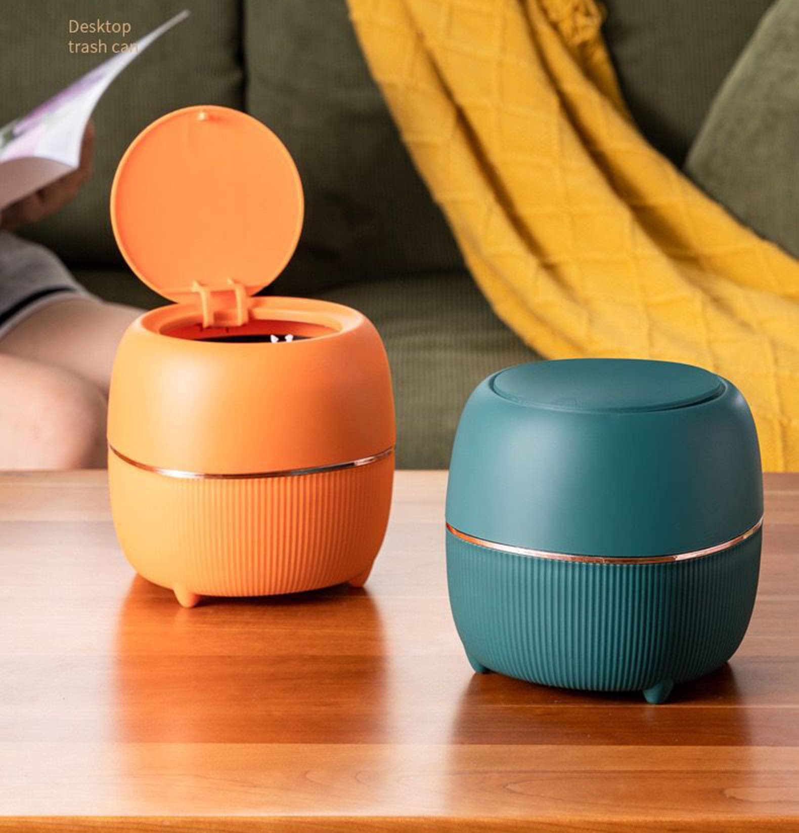 Eco-Friendly Mini Desktop Trash Can with Lid - Small Plastic Waste Bin for Home & Office Organization - Includes 50 Trash Bags (Green) | Perfect for Desk, Bathroom, Bedroom & Dorm Room Cleaning