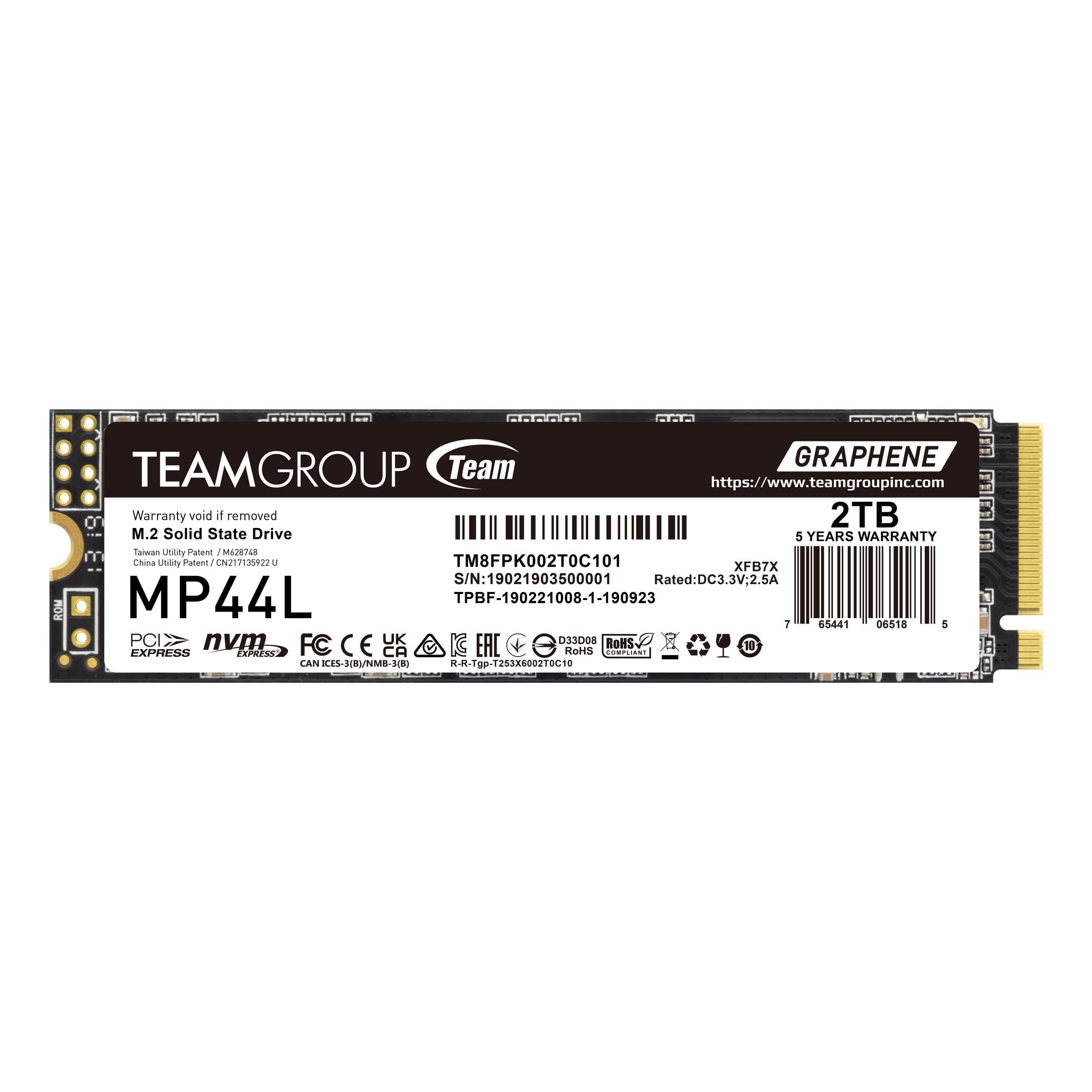 TEAMGROUP MP44L 2TB SLC Cache NVMe 1.4 PCIe Gen4x4 M.2 2280 Internal SSD for Laptop & Desktop - Up to 4800MB/s Read, 4400MB/s Write Speed - High Performance Gaming, Video Editing & Data Storage Solution