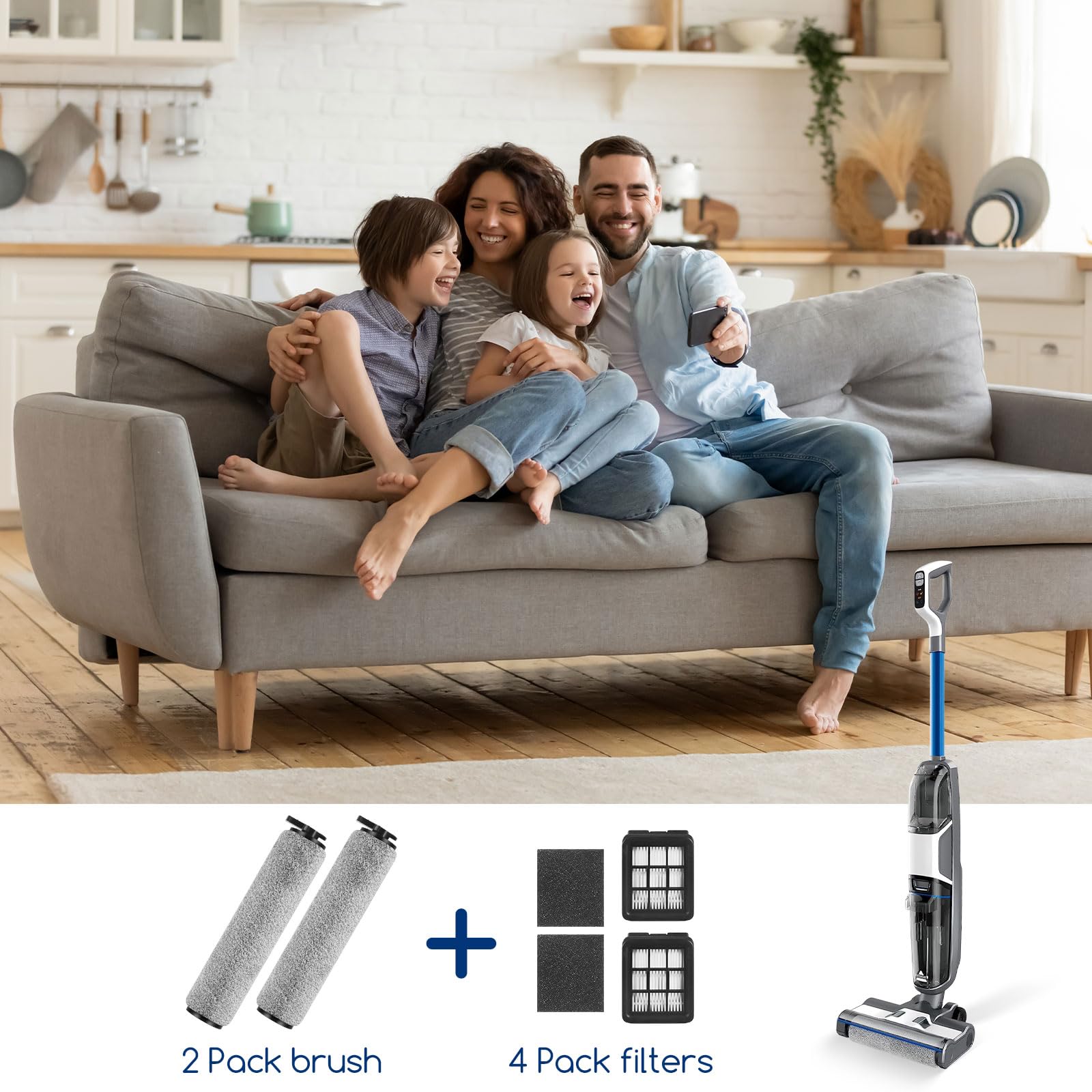 Bissell HF3 3649A Vacuum Replacement Parts - 2 Multi-Surface Brush Rollers & 2 HEPA Filters with Cleaning Brush - Compatible with Bissell HF3 Crosswave Vacuum Cleaner - Perfect for Hardwood Floors, Tile & Carpet Cleaning