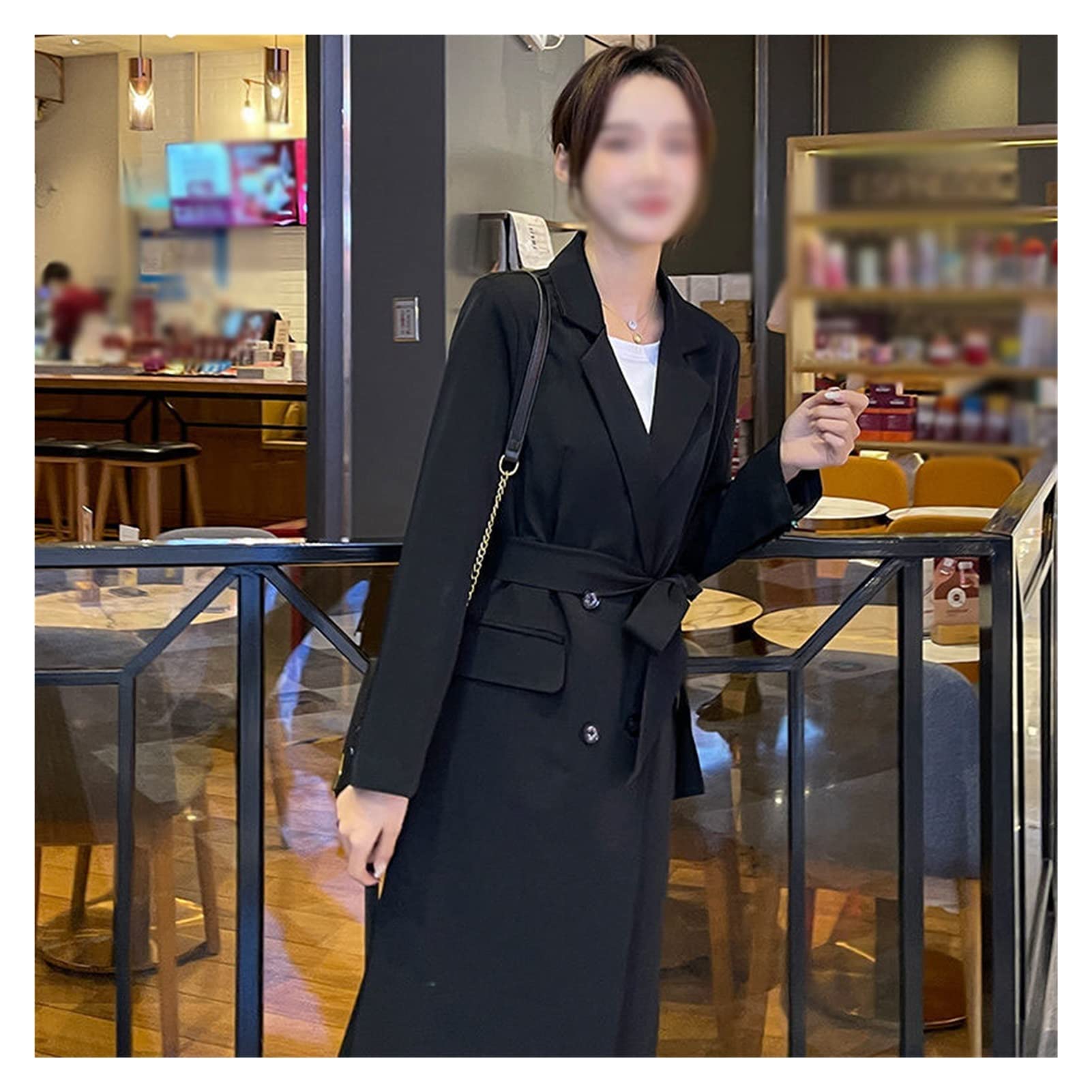 Women's Korean Style Long Trench Coat - Autumn & Spring Loose Blazer Windbreaker (Black, 4XL) | Office Wear, Casual Outfits, Street Fashion