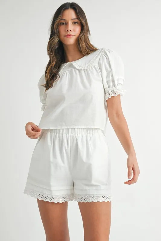 Peter Pan Collar Babydoll Blouse & Shorts Set - Vintage-Inspired Women's Outfit for Casual Wear, Date Night & Summer Fashion