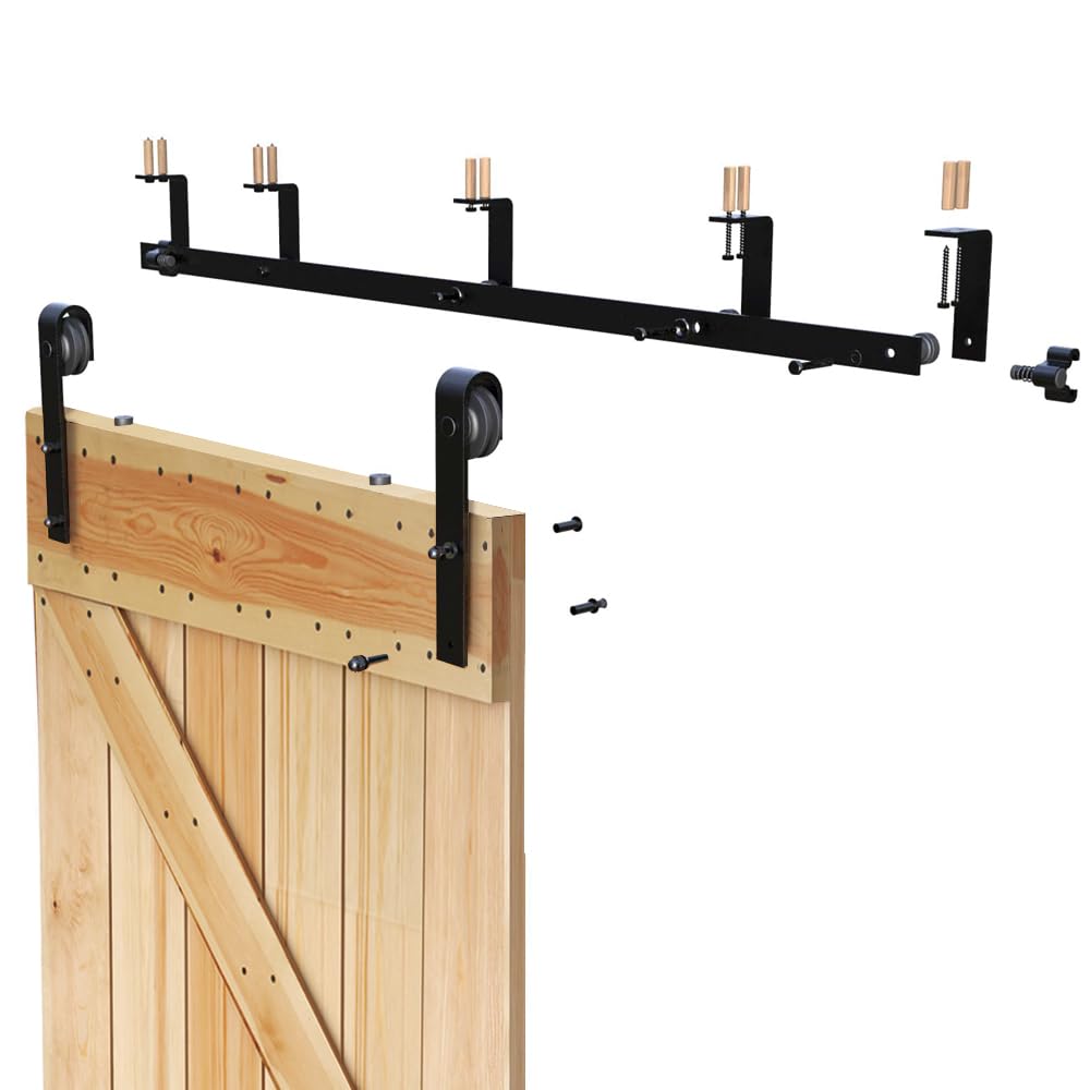 5FT Ceiling Mount Sliding Barn Door Hardware Kit - Heavy Duty Closet Rail System with Roller Brackets for Wooden Doors | Perfect for Bedroom, Closet & Loft Spaces