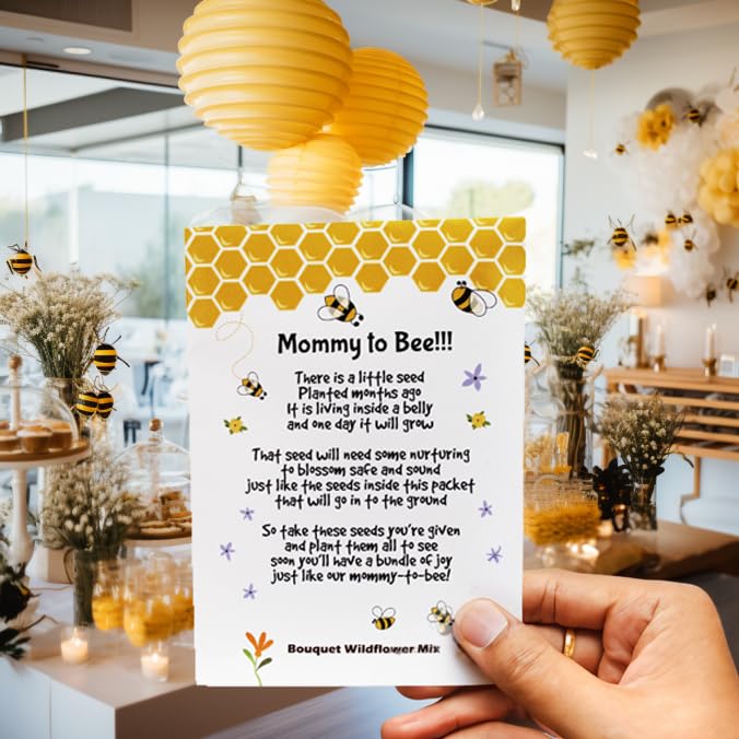 Mommy to Bee Wildflower Seed Packets – 20 Pre-Filled Non-GMO Seed Favors for Baby Showers | Gender Neutral Gift for Guests | Bouquet Wildflower Mix | Perfect for Gender Reveals, Wedding Favors & Garden Planting