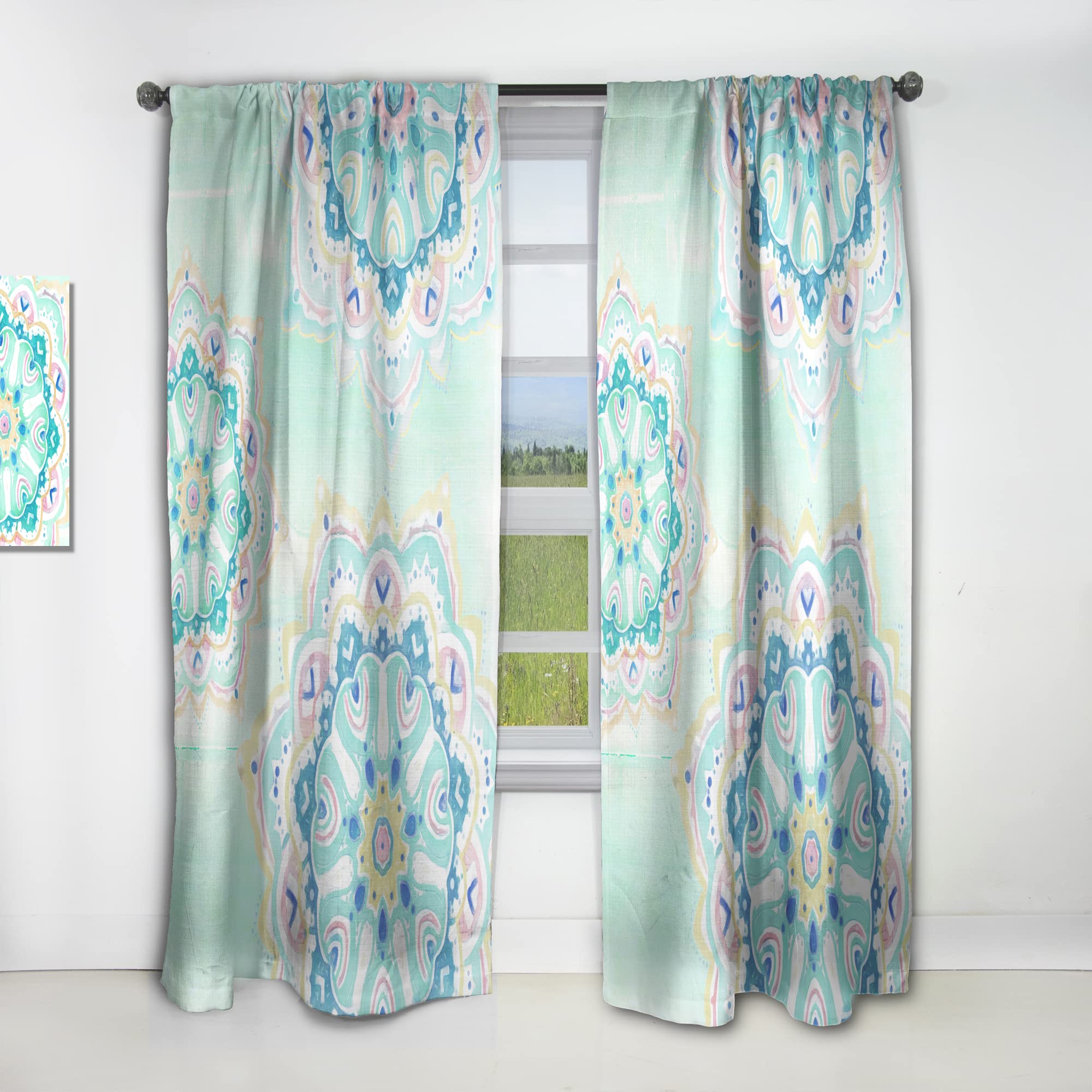 DesignQ Watercolor Mandala V Thermal Insulated Curtains - Single Panel 52x95 Inch - Elegant Bedroom & Living Room Drapes for Home Decor & Light Blocking