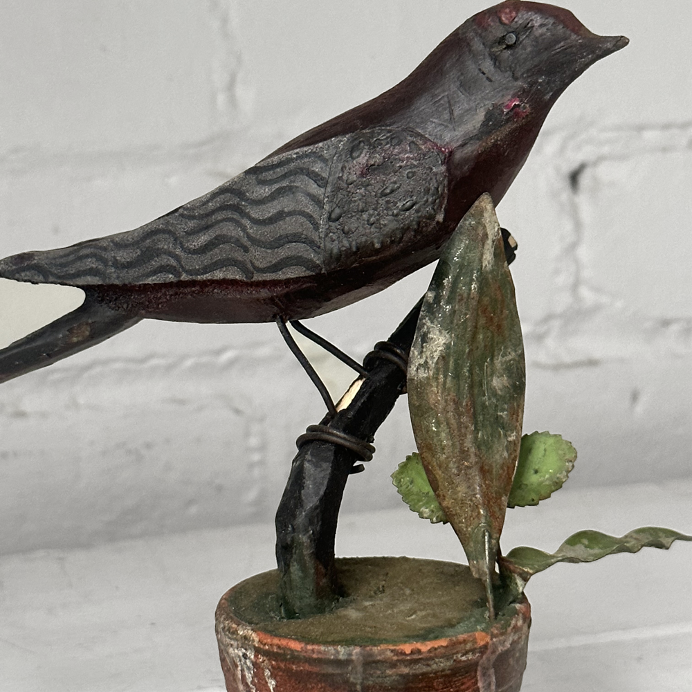 Handcrafted Black Forest Carved Perched Bird on Clay Pot - Unique Home Decor for Living Room, Garden & Outdoor Spaces - Perfect Gift for Bird Lovers (Model #PB1)