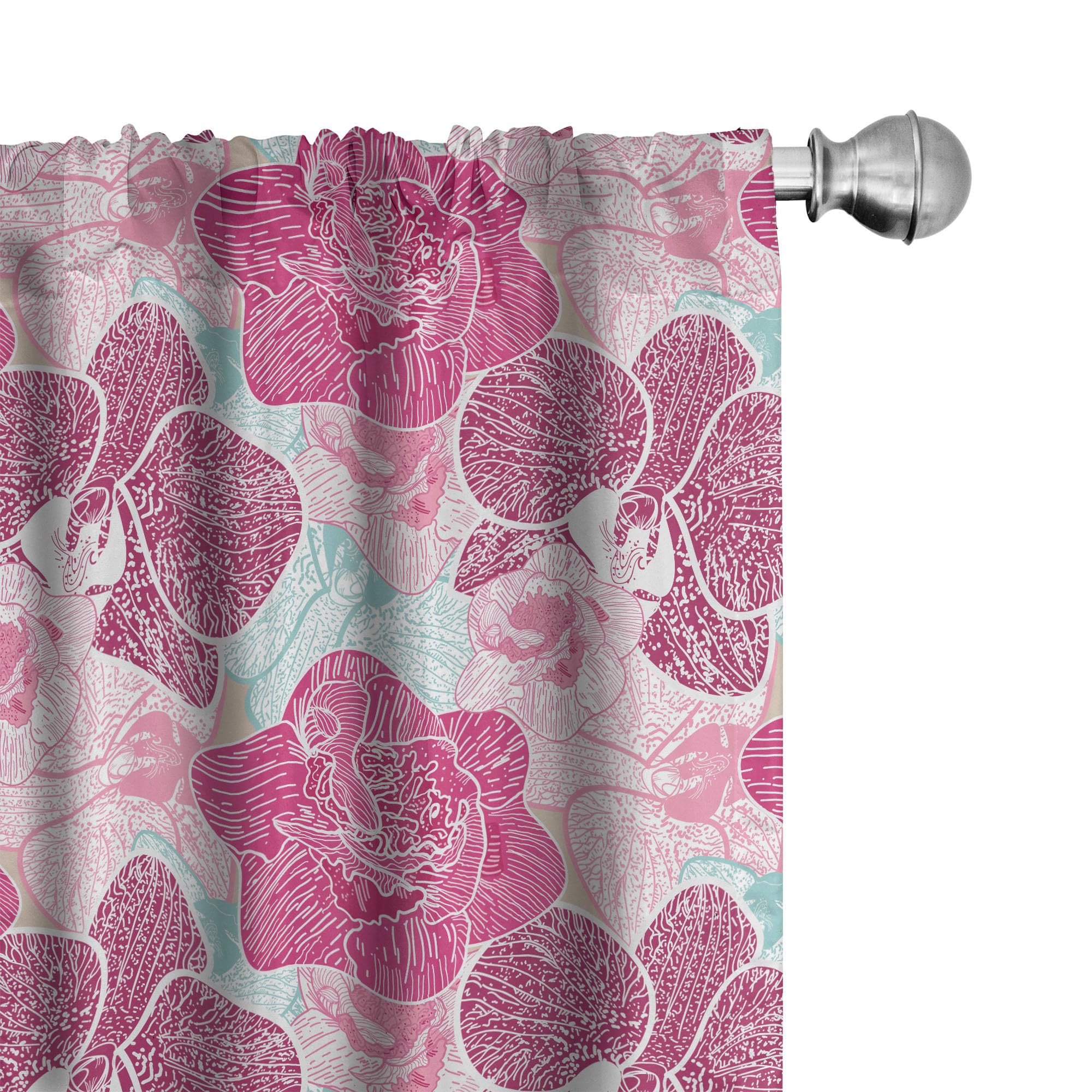 Ambesonne Floral Curtains - Pink & Mint Orchid Blossoms with Grunge Effect Tropical Plant Design, 2 Panel Window Treatments (28