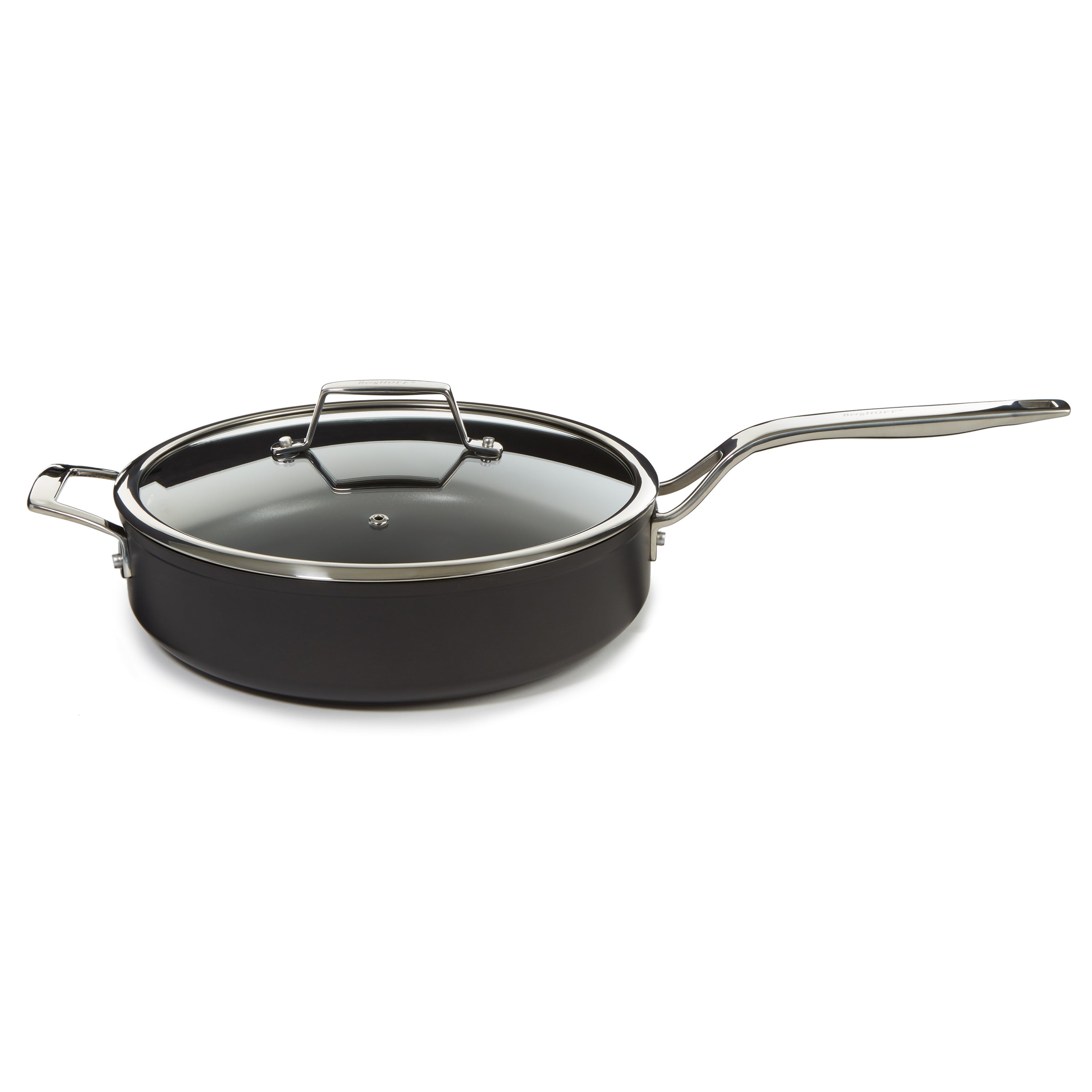 BergHOFF Essentials Nonstick Hard Anodized 11-Inch Deep Skillet with Glass Lid - 4.3 Quart Black Frying Pan for Sautéing, Stir-Frying & Cooking Family Meals